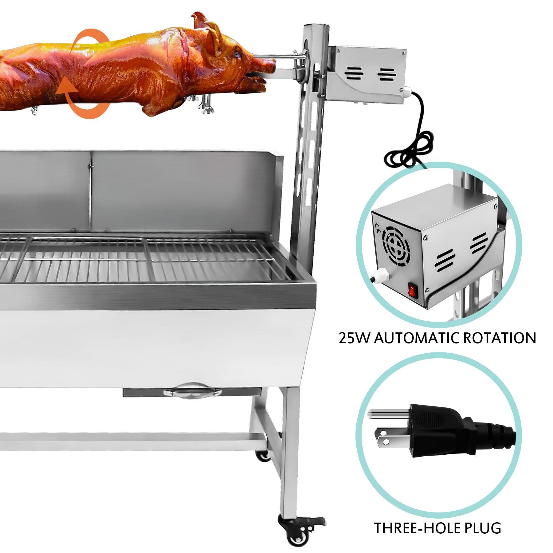 Premium 132LBS Heavy-Duty Charcoal BBQ Rotisserie Grill - Adjustable Height Hog Roaster & Lamb Spit Machine with Baffle for Outdoor Cooking, Camping, Picnics, and Backyard Parties