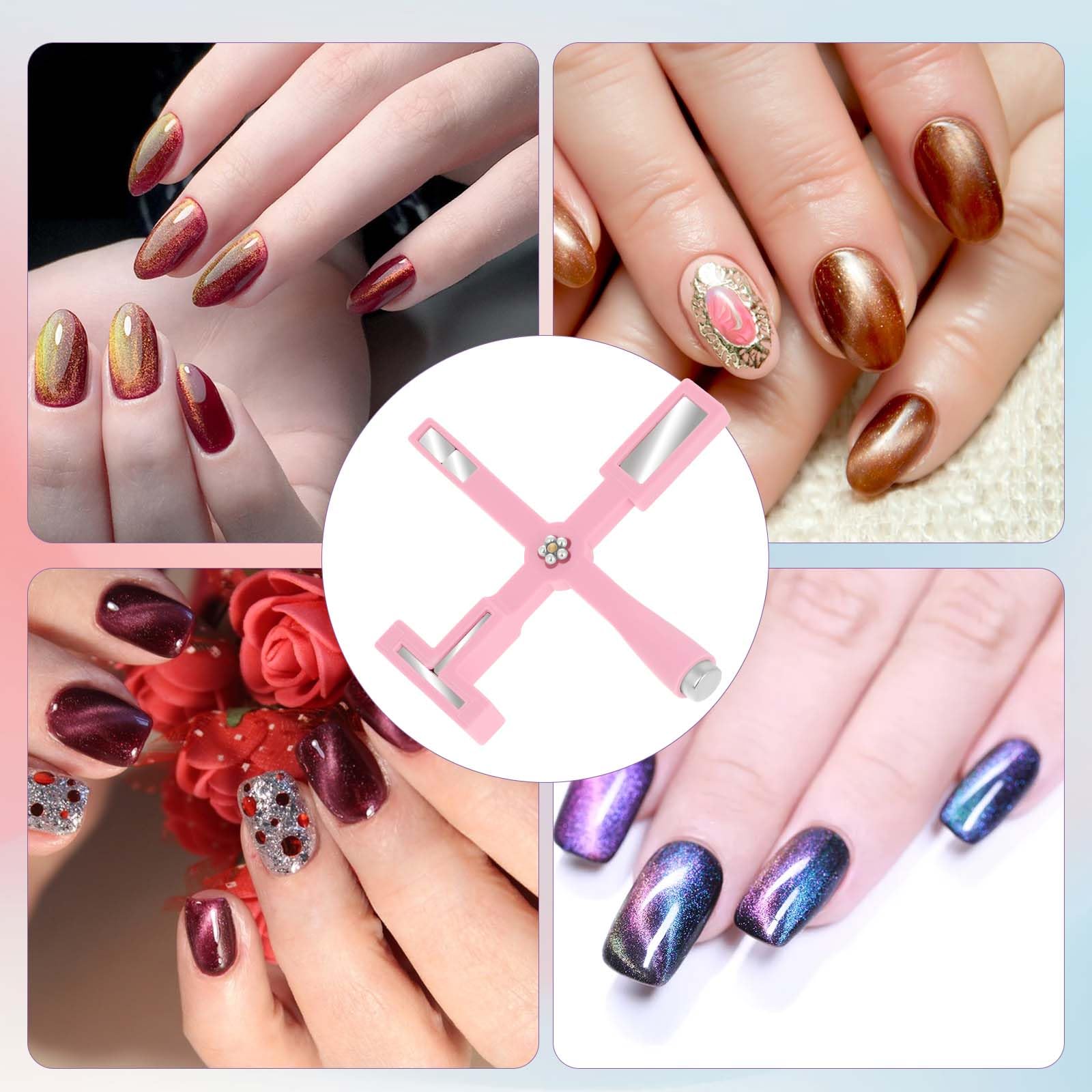 5-in-1 Multi-Function Nail Art Magnet Tool - Cat Eye Nail Design Magnet for Salon & Home Manicure | Professional DIY Nail Art Accessories for Stunning Gel Polish Effects (Pink) | Perfect for Nail Salons, Home Manicures & Creative Nail Art Designs