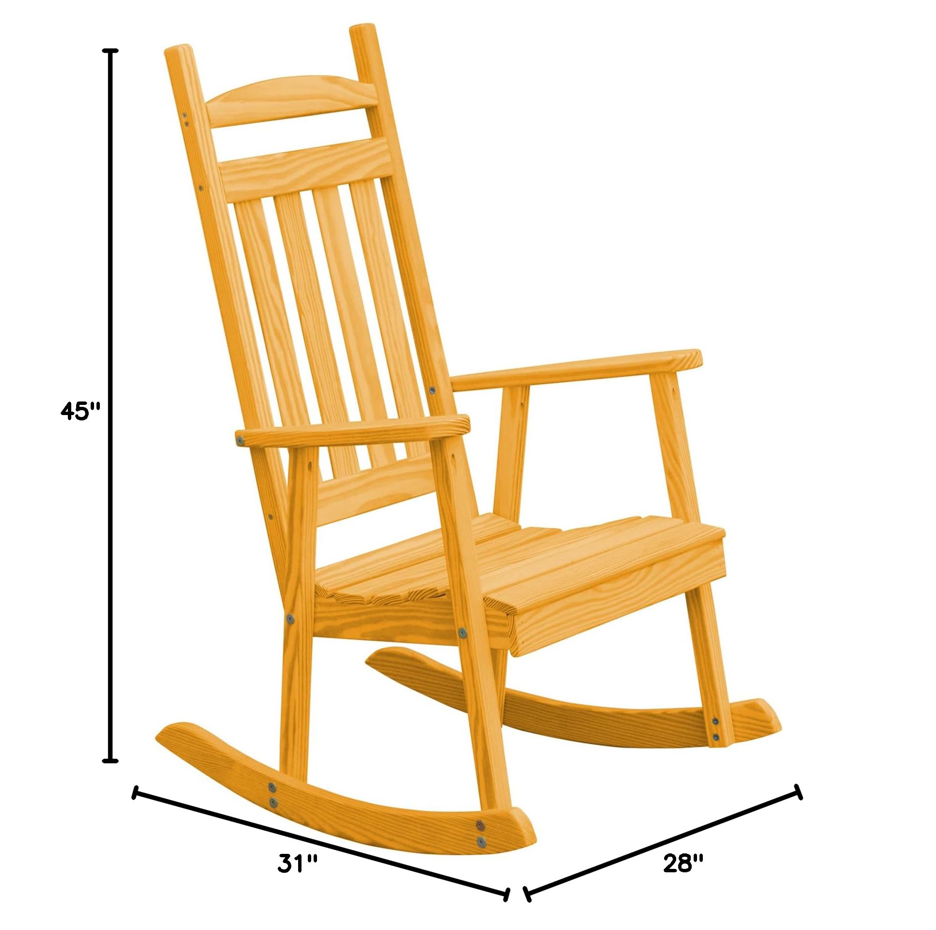 Furniture Barn USA Pine Classic Porch Rocker - Natural Wood Stain Outdoor Rocking Chair for Patio, Deck & Garden Relaxation