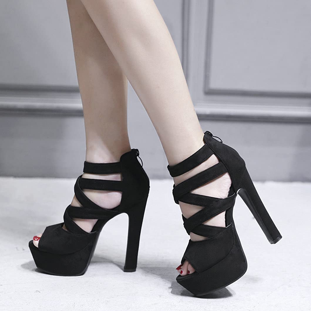 Women's Peep Toe Strappy High Heel Sandals with Platform Block Heel - Sexy Summer Dress Shoes for Weddings, Parties & Date Nights