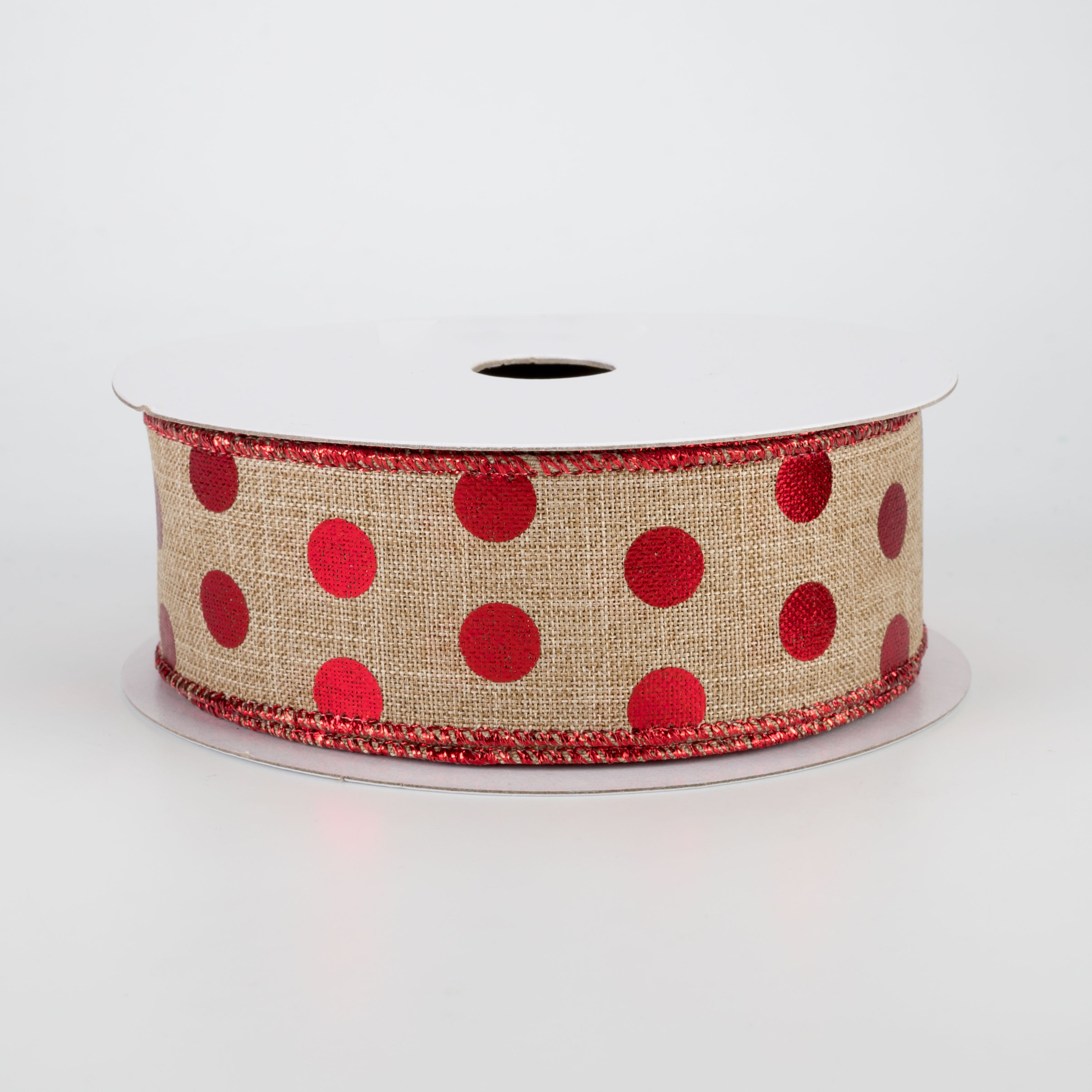 1.5 Inch Metallic Dots Ribbon - Beige & Red Gift Wrapping Ribbon (10 Yards) for Christmas Presents, Party Decorations, Wedding Favors & DIY Crafts