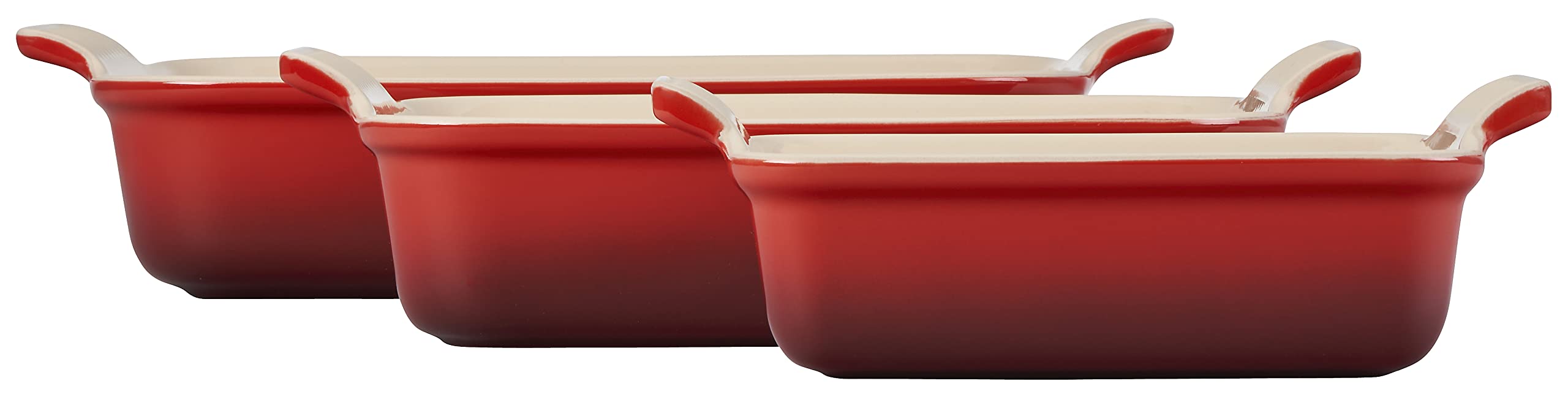 Le Creuset Stoneware Heritage Set - 3-Piece Rectangular Baking Dishes in Cerise Red | Oven, Microwave & Dishwasher Safe | Perfect for Casseroles, Lasagna & Meal Prep