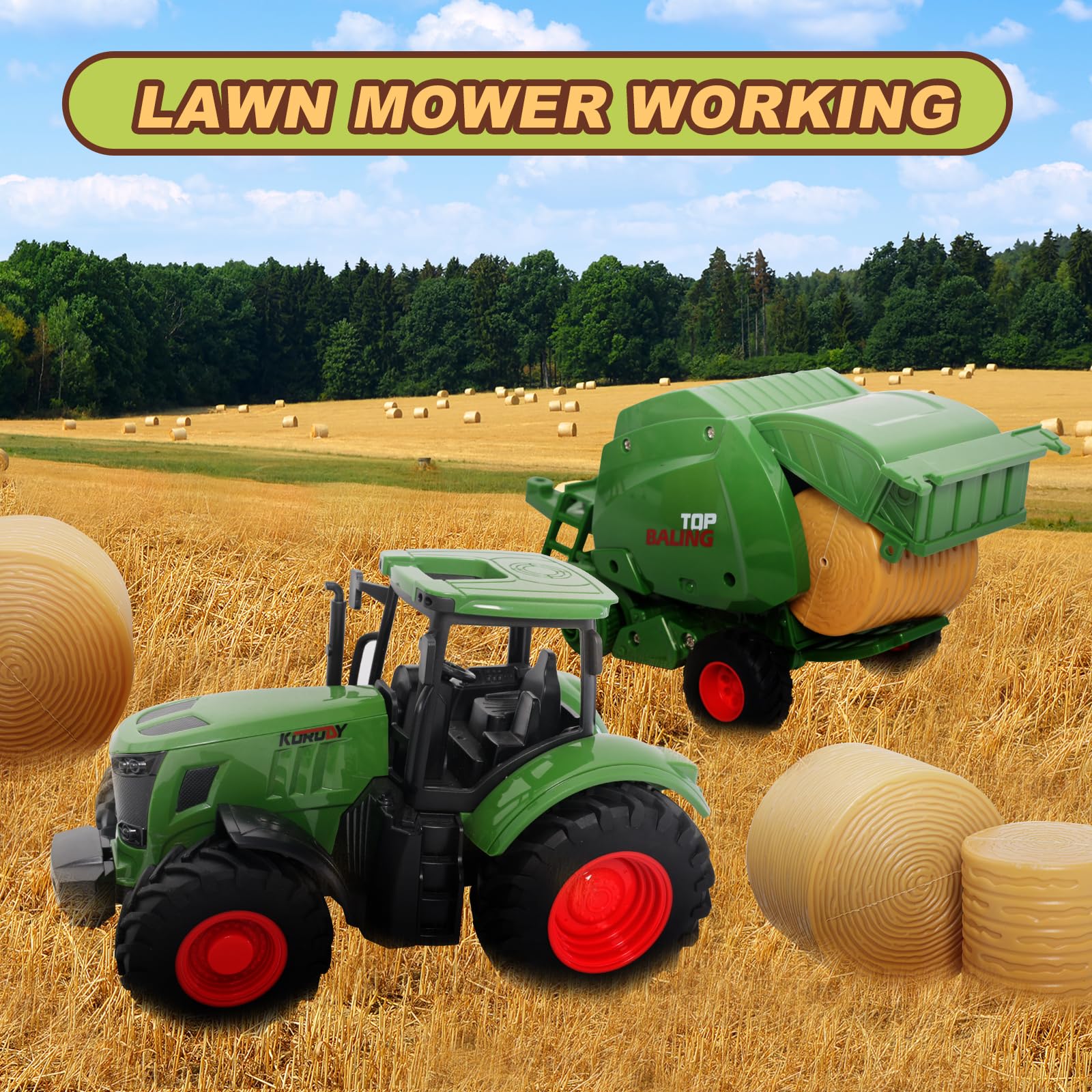 Farm Tractor Toys Set with Round Baler, Barn, Farmer & Animals - Educational Farm Playset for Kids Ages 3-7 | Pretend Play, Learning & Gift for Toddler Boys & Girls | Perfect for Birthday, Christmas & Farm-Themed Playtime