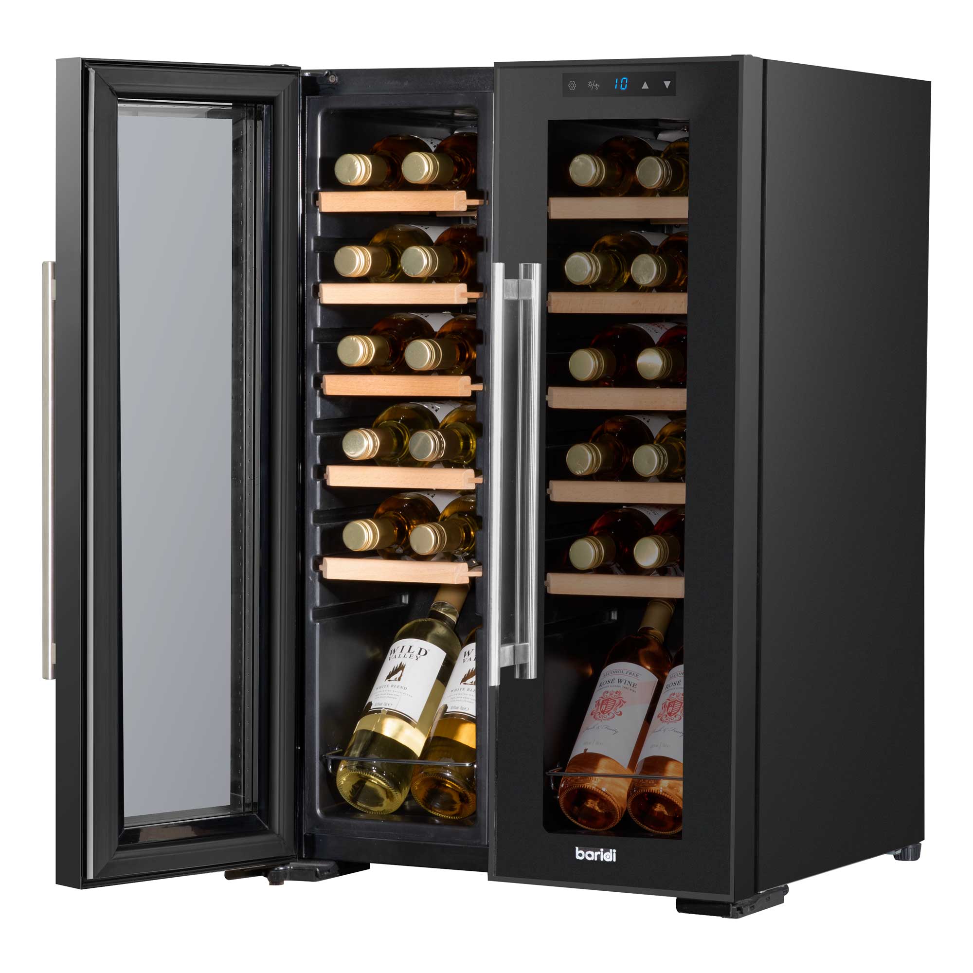 Baridi 24 Bottle Dual Zone Wine Cooler Refrigerator with Touch Screen, LED Lighting & Mirror Glass Door - Perfect for Home Bars, Restaurants, and Wine Cellars
