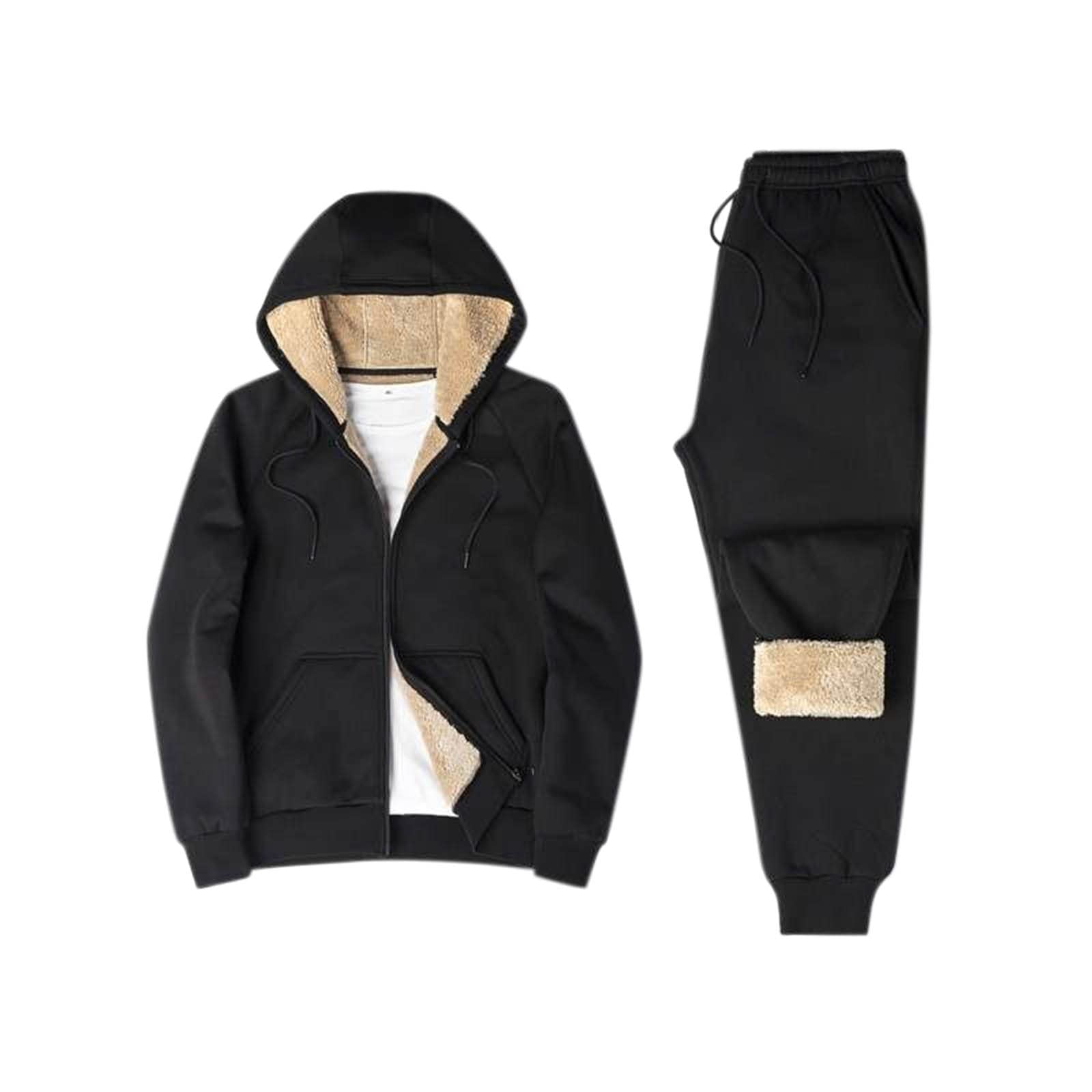 Fossean Men's Full Zip Tracksuit Set - Contrast Jacket & Joggers, Printed Hoodie & Bottoms, Activewear for Jogging, Leisure, and Warm Outdoor Activities