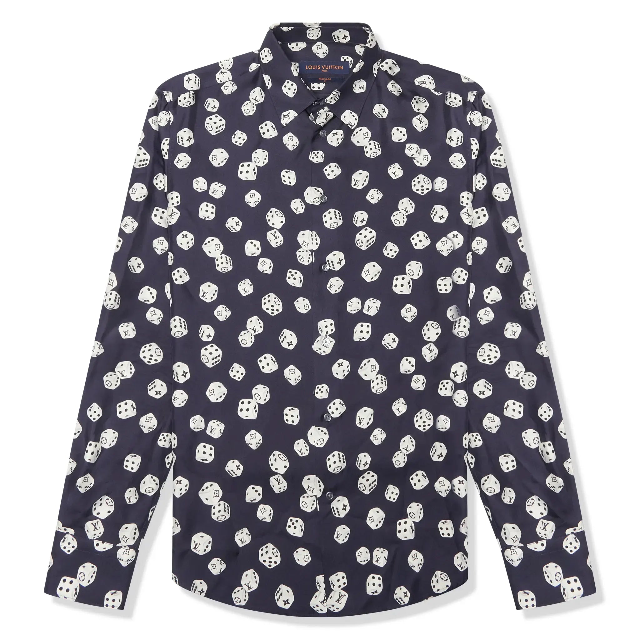 Louis Vuitton Navy Blue Silk Shirt with Dice Print - Luxury Designer Casual Wear for Men, Perfect for Parties, Date Nights & Upscale Events