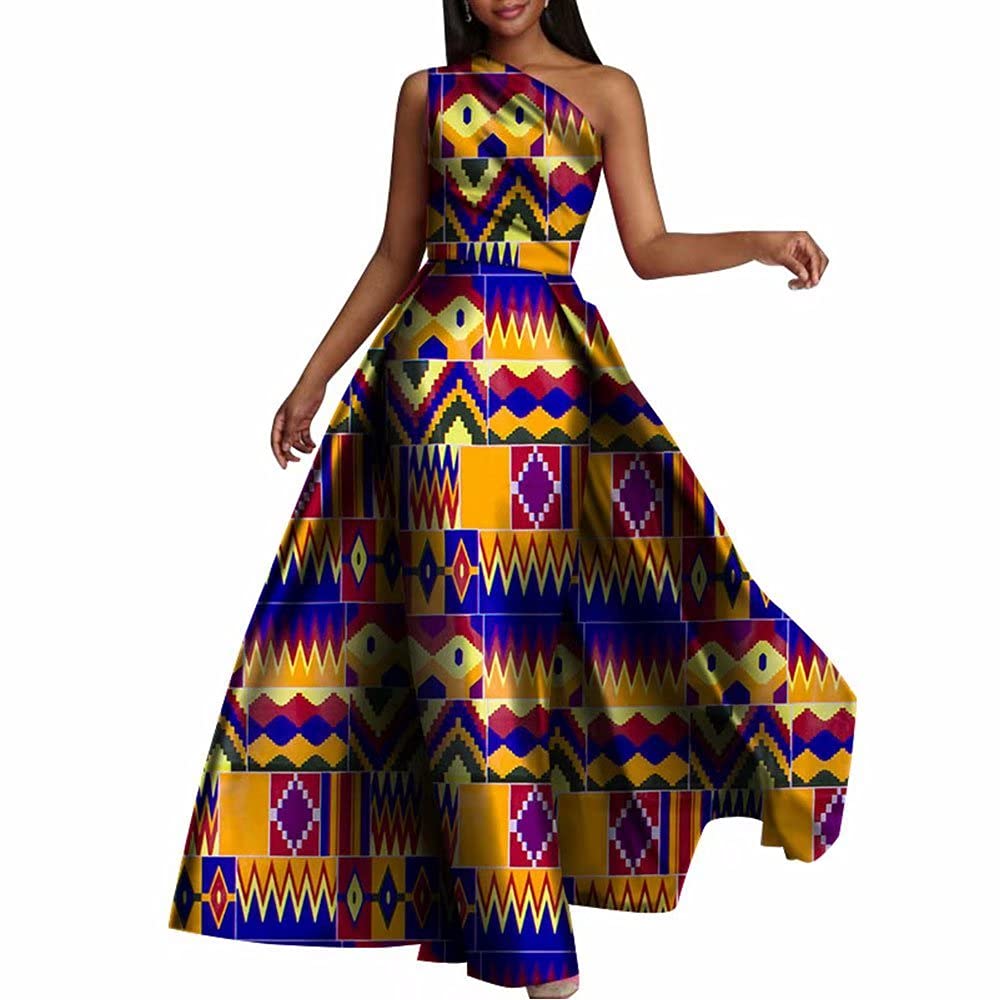 Stylish African Print Dashiki Dress for Women - One Shoulder Long Maxi Dress with Swallow Tail Design | Perfect for Parties, Weddings & Cultural Events