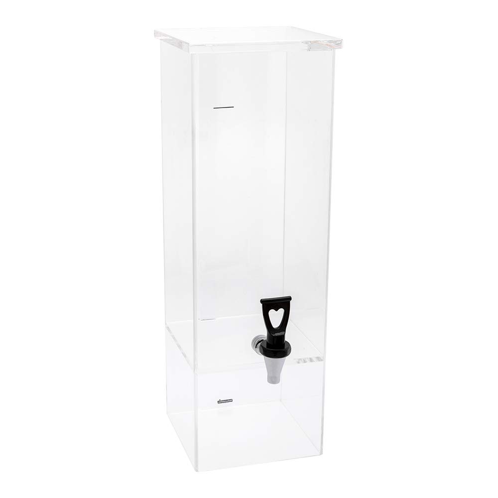 Restaurantware Bev Tek 2 Gallon Square Beverage Dispenser with Stand - Clear Acrylic Drink Dispenser with Easy-to-Use Spigot for Tea, Water, Juice - Perfect for Parties, Weddings, Catering & Outdoor Events