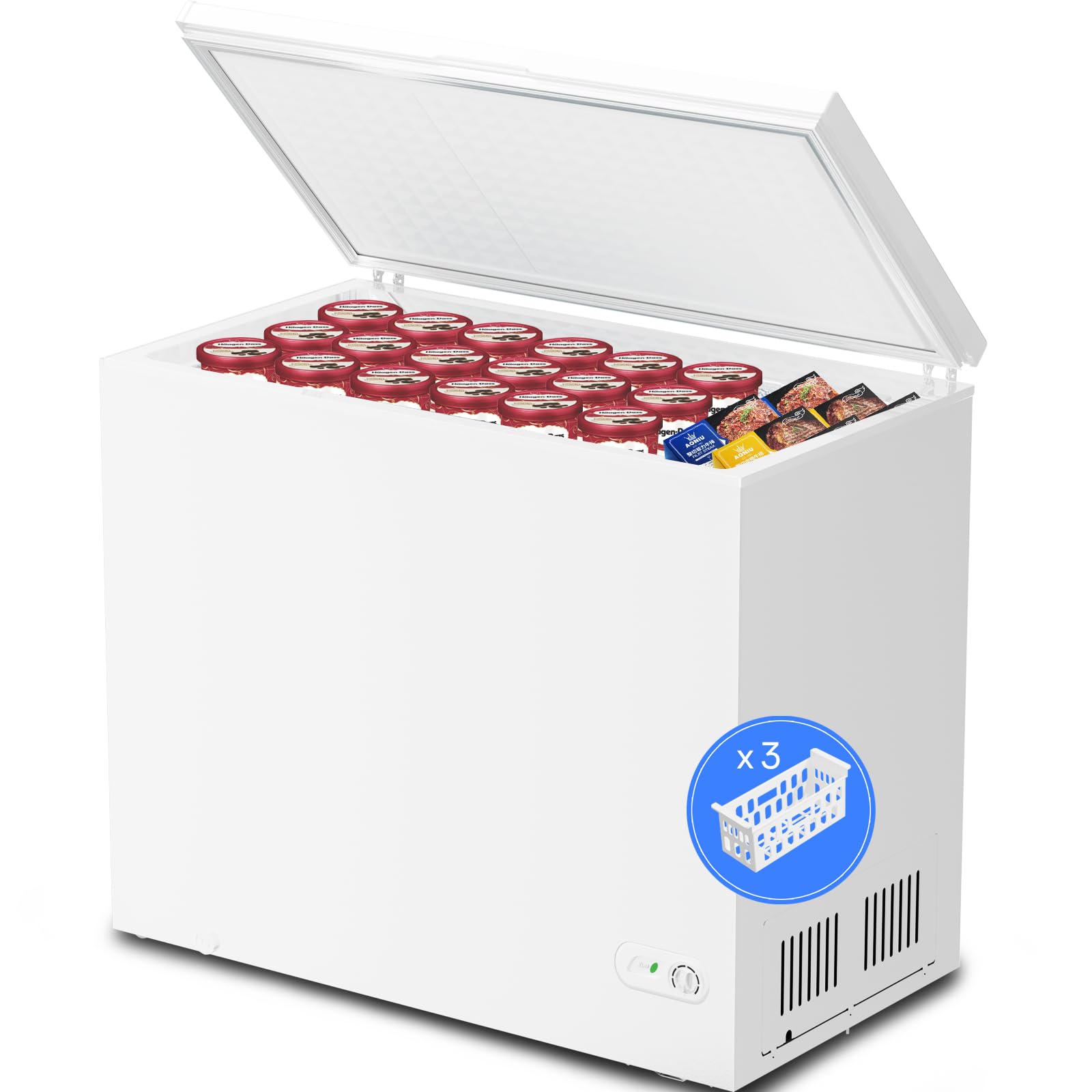 Kismile 7.0 Cubic Feet Energy Efficient Chest Freezer with 3 Removable Baskets - Adjustable Temperature Control, Top Open Door Design - Perfect for Home Kitchen, Office, Bar, Garage or Basement Storage (7.0 Cu.Ft, White) - Ideal for Frozen Food, Ice Cream, Meat & Bulk Grocery Storage