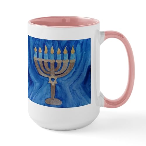 White/Pink Inside - HANUKKAH MENORAH Large Mug