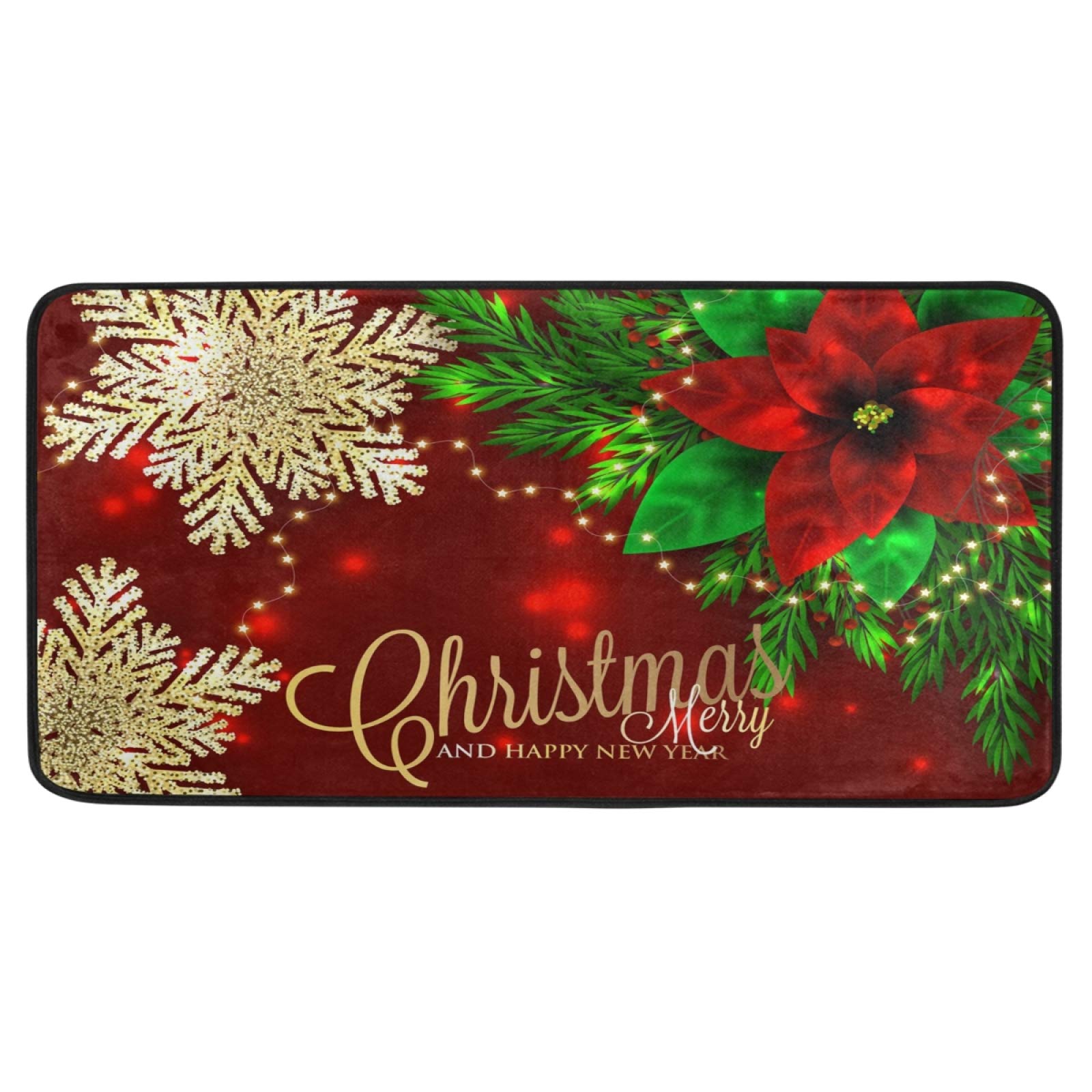 ALAZA Christmas Poinsettia Snowflakes Non-Slip Kitchen Rug - Soft Floor Mat for Standing Comfort - 39x20 Inch Holiday Bath Rug, Runner & Doormat - Perfect for Home Decor, Kitchen, Entryway & Bathroom