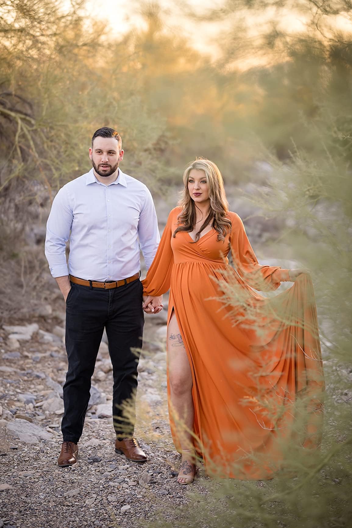 Dedysler Maternity Gowns - Long Sleeve Baby Shower Dress for Photoshoot, Wrap Split Sweetheart Maxi Photography Dress - Perfect for Maternity Photos, Baby Shower Events & Pregnancy Announcements