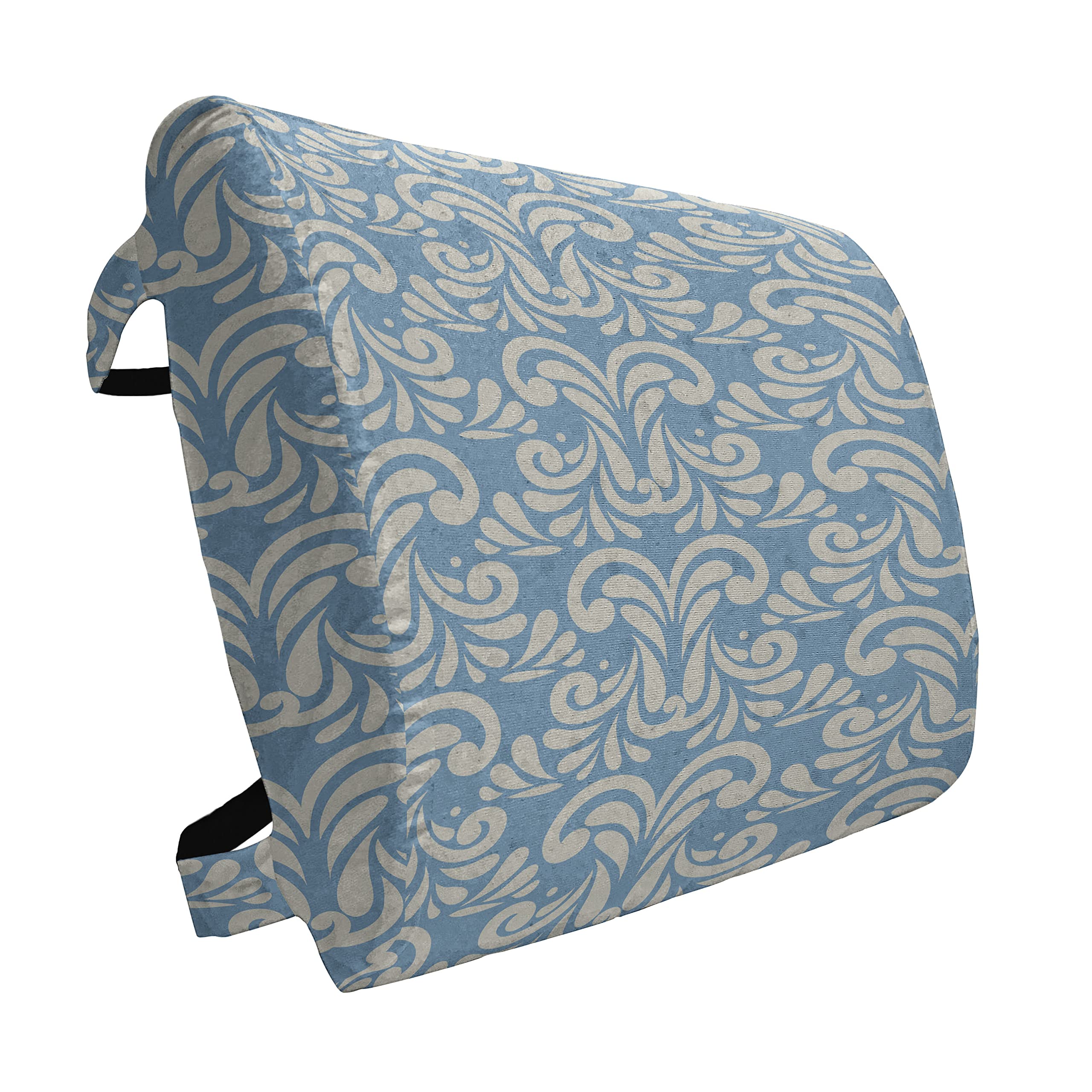 Ambesonne Geometric Lumbar Support Pillow - Modern Abstract Art Design with Swirls & Floral Pattern - High Density Foam for Office Chair & Car Seat - 14x13 Inches - Slate Blue & Tan - Perfect for Back Pain Relief & Comfort While Working or Driving
