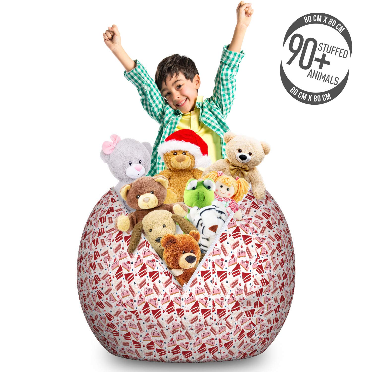 Ambesonne Dessert Storage Toy Bag Chair - Creamy Cake Slices with Cherries & Blackberries Design - Large Washable Stuffed Animal Organizer (White & Multicolor) - Perfect for Kids' Room, Nursery Storage & Playroom Organization