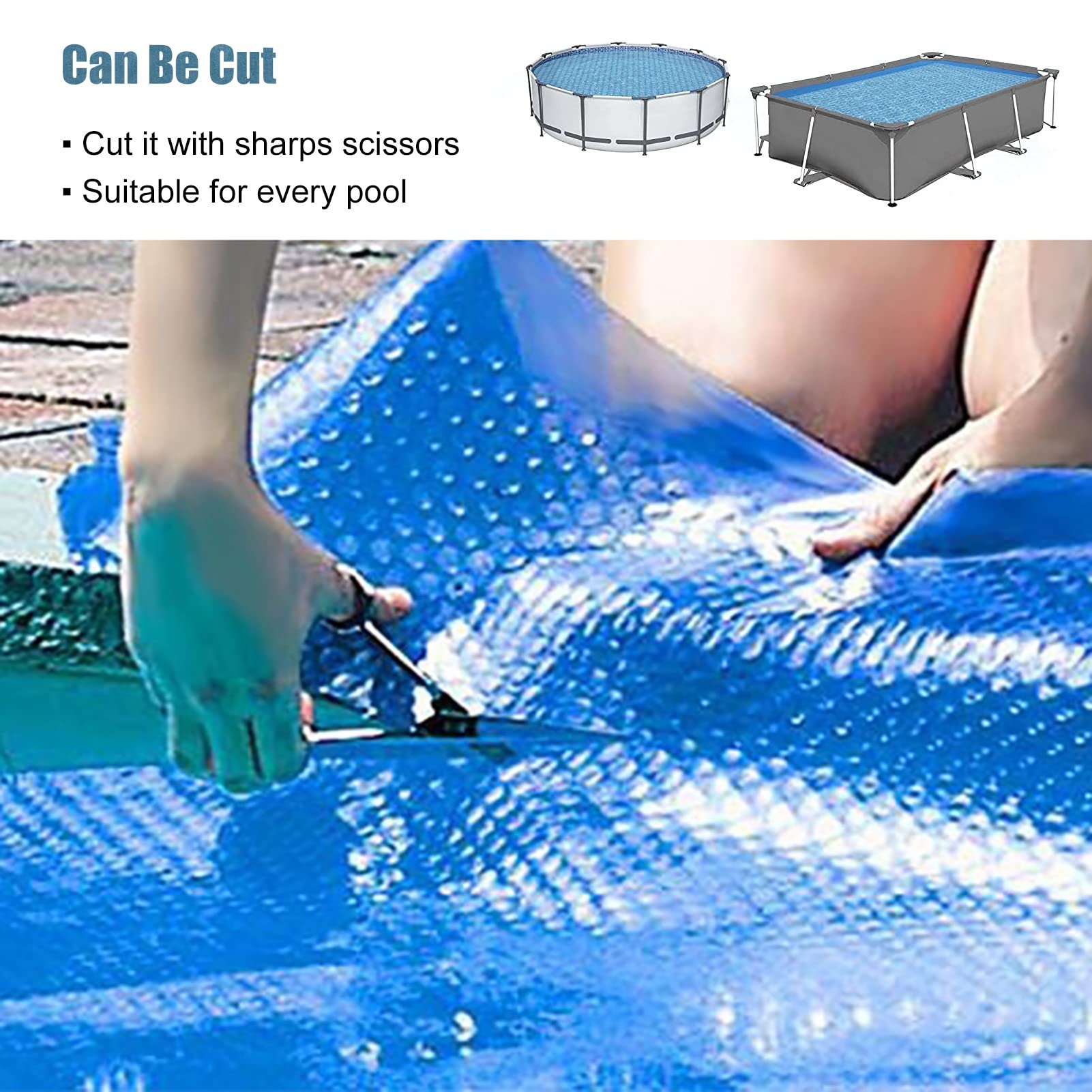 ERRULAN Blue Solar Pool Cover - Heavy Duty Swimming Pool Solar Blanket for Above Ground & Inground Pools - 1.5x6m/5x19.7ft Rectangle Heat Retention Cover - Perfect for Extending Swimming Season & Reducing Water Evaporation