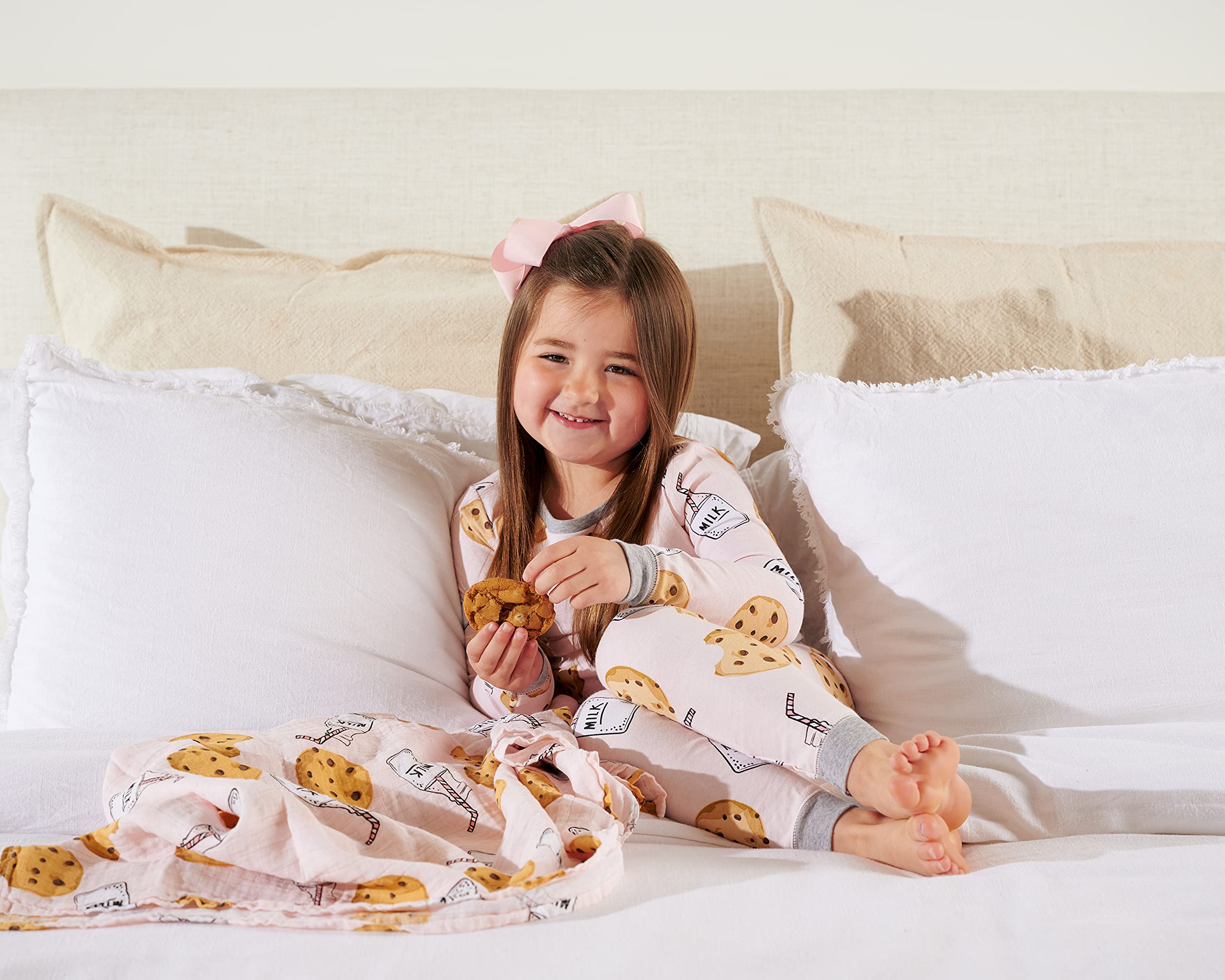 Mud Pie Baby Girls' Milk and Cookies Pajama Set - Soft Pink Cotton Pajamas for Toddlers & Infants | Perfect for Bedtime, Sleepovers & Cozy Family Nights