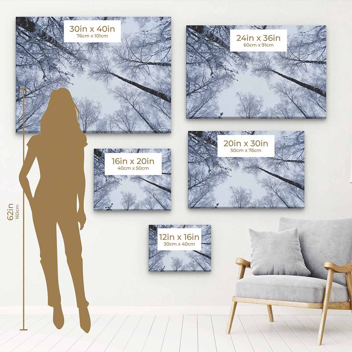 White Winter Wall Art Canvas 9516 - Modern Snowy Landscape Painting for Home & Office Decor - Perfect for Living Room, Bedroom, and Holiday Season Decoration