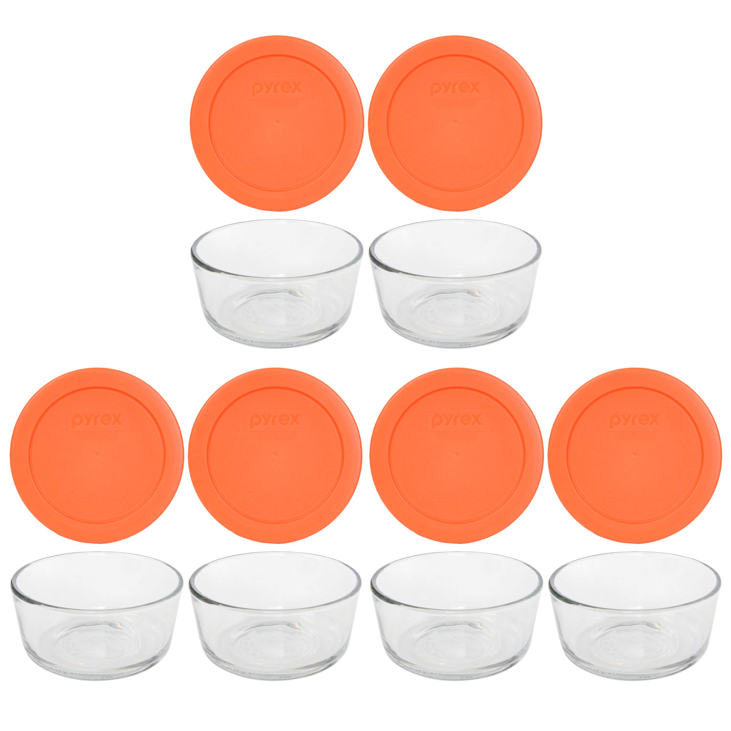 Pyrex 6-Piece 2-Cup Glass Storage Dishes with Orange Lids - Airtight Food Containers for Meal Prep, Leftovers & Refrigerator Organization | BPA-Free Kitchen Essentials for Home & Office Use