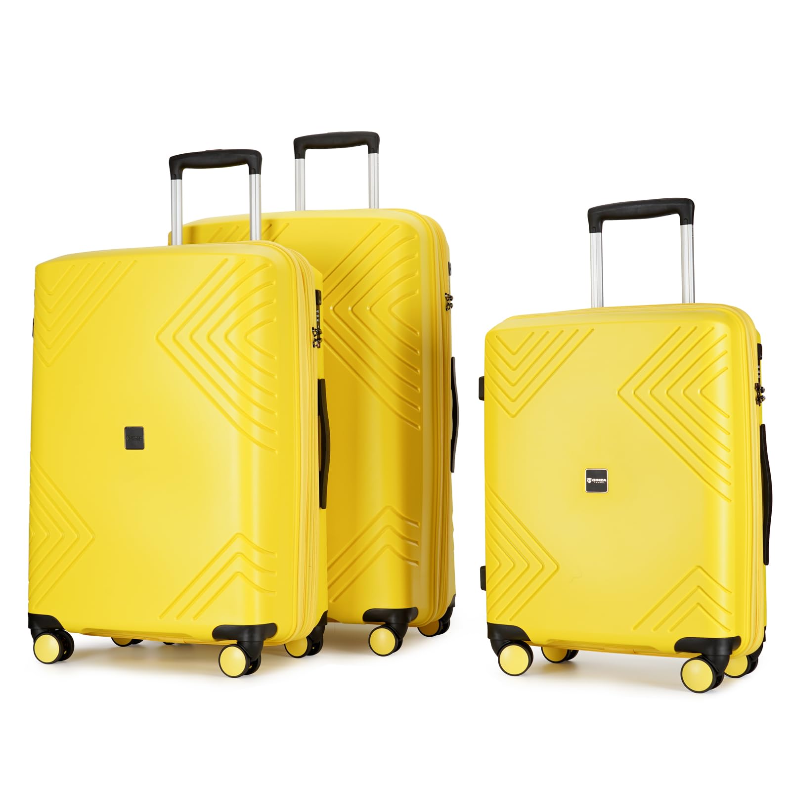 GinzaTravel Rune Series Expandable 3-Piece Lightweight Hardside Luggage Set with Spinner Wheels & TSA Lock - Durable PP Material Business Suitcase for Travel, Business Trips & Vacations