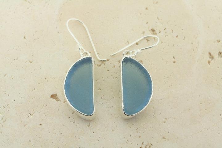 Blue Moon Seaglass Earrings - Handmade Dangle Earrings for Women, Genuine Sea Glass Jewelry, Boho Beach Style Accessories - Perfect for Summer, Vacations & Beach Weddings