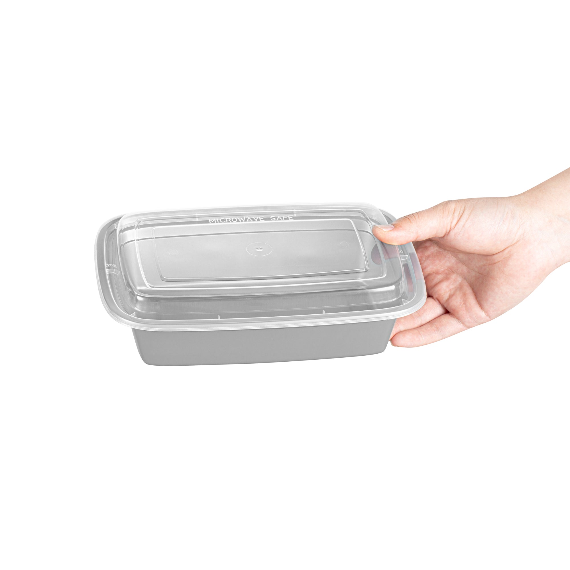 38 oz Rectangle Silver Plastic Food Storage Containers with Clear Lids - Microwave Safe To-Go Boxes (8.75