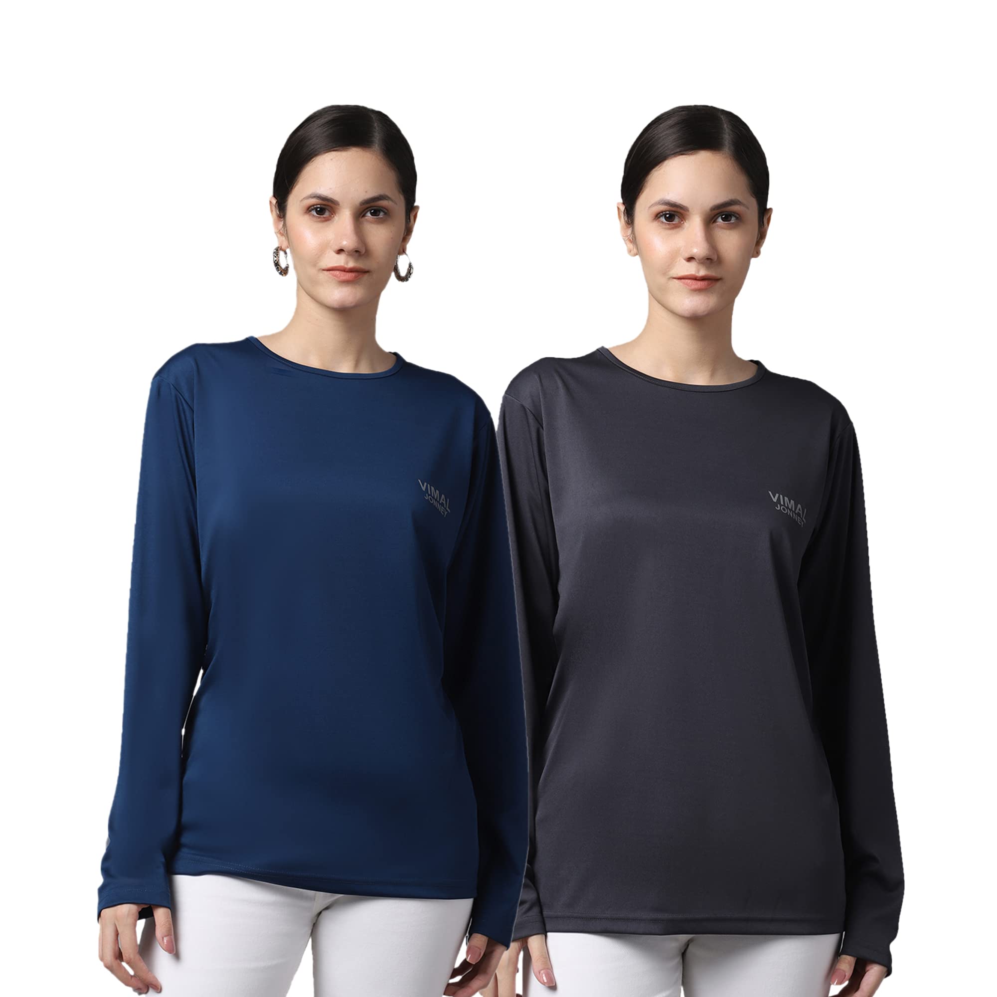 Mack Jonney Women's Regular Fit Multicolor Full Sleeve T-Shirts (Pack of 2) - Soft Cotton Casual Tees for Everyday Wear, Work & Weekend Outfits - MACK634242