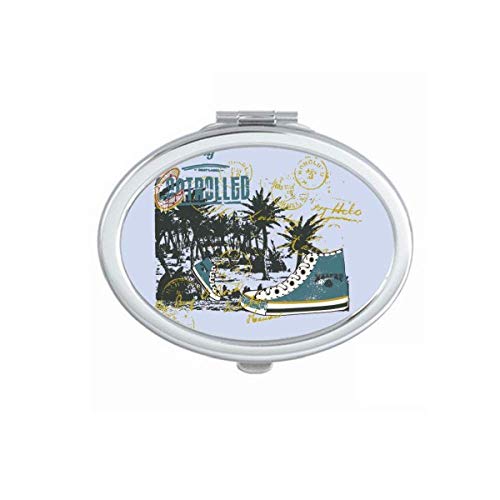 DIYthinker Canvas Shoes with Coconut Tree Illustration - Portable Foldable Double-Sided Makeup Mirror (Great for Travel, Beach Trips & Handbag Organization)
