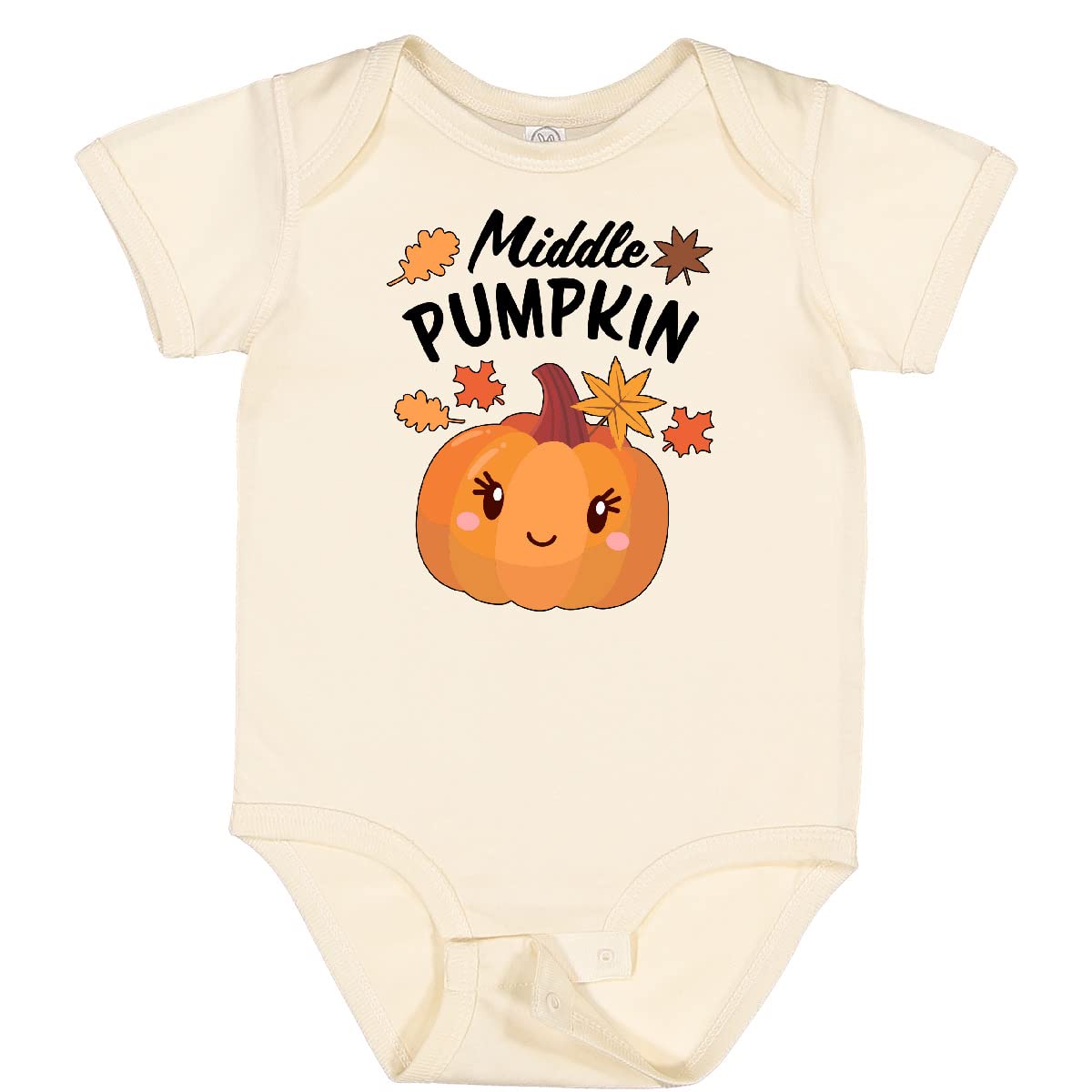Inktastic Middle Pumpkin with Fall Leaves Baby Bodysuit - Cute Autumn Outfit for Infants & Toddlers - Perfect for Halloween, Thanksgiving & Fall Family Photos