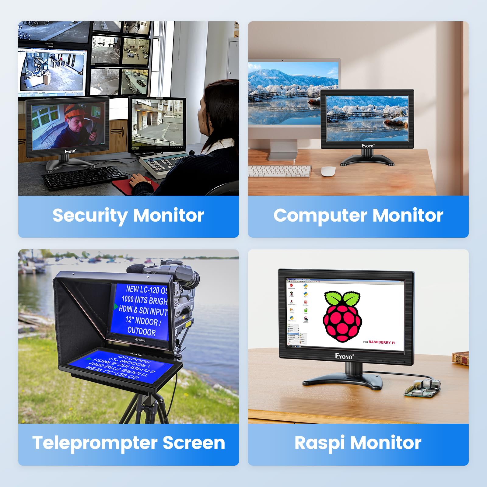 Eyoyo 12 Inch Small TV Monitor - 1366x768 HD Display with HDMI, VGA, BNC & AV Ports | 16:9 Mini Screen for PC, Laptop, Raspberry Pi, CCTV Security Camera | Perfect for Home Office, Gaming & Surveillance Systems