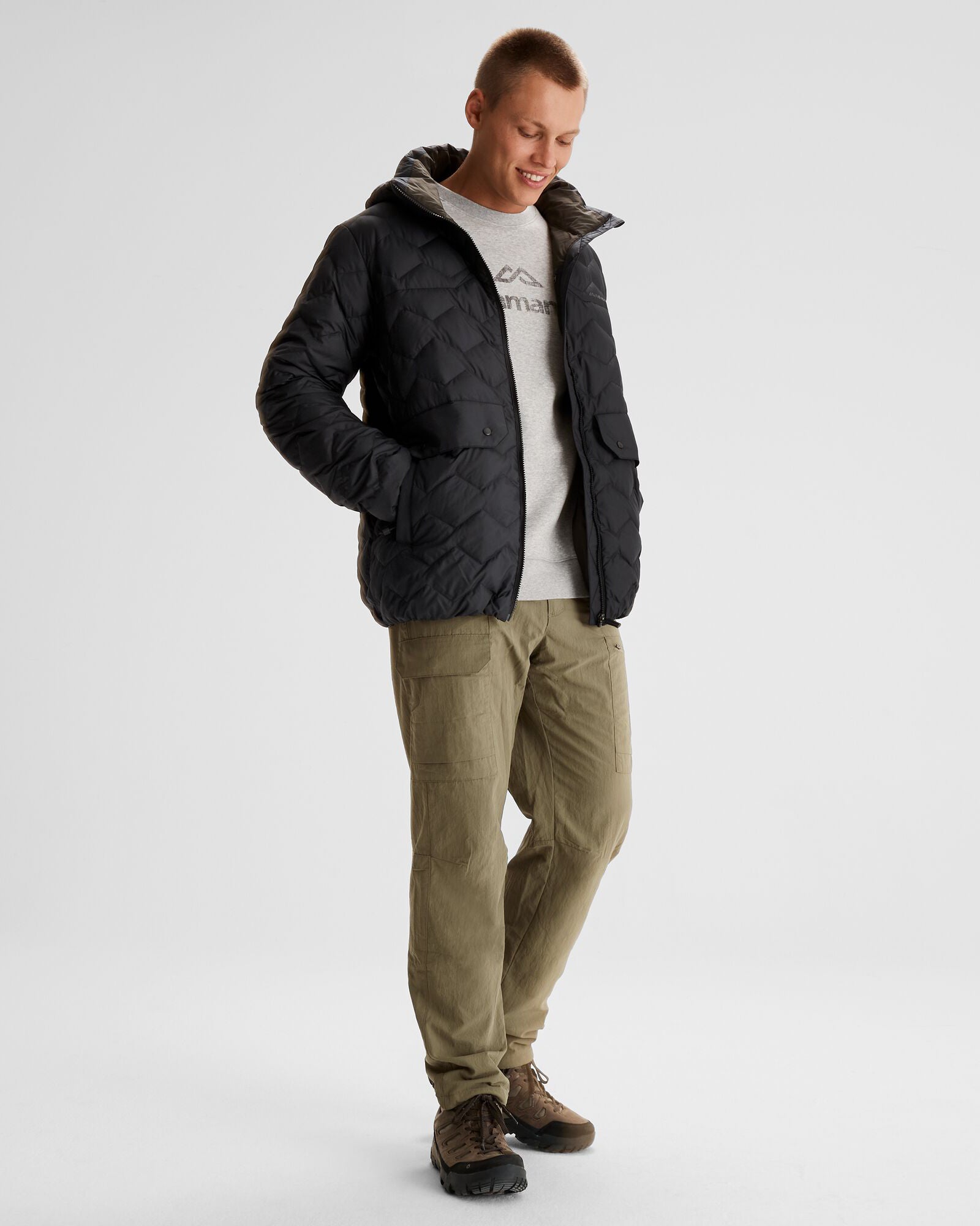 Men's Any Time Down Hooded Parka Jacket - Waterproof Winter Coat with Fur Trim Hood, Lightweight Warm Puffer Coat for Outdoor Activities (Black Stingray) - Perfect for Hiking, Skiing & Cold Weather Adventures