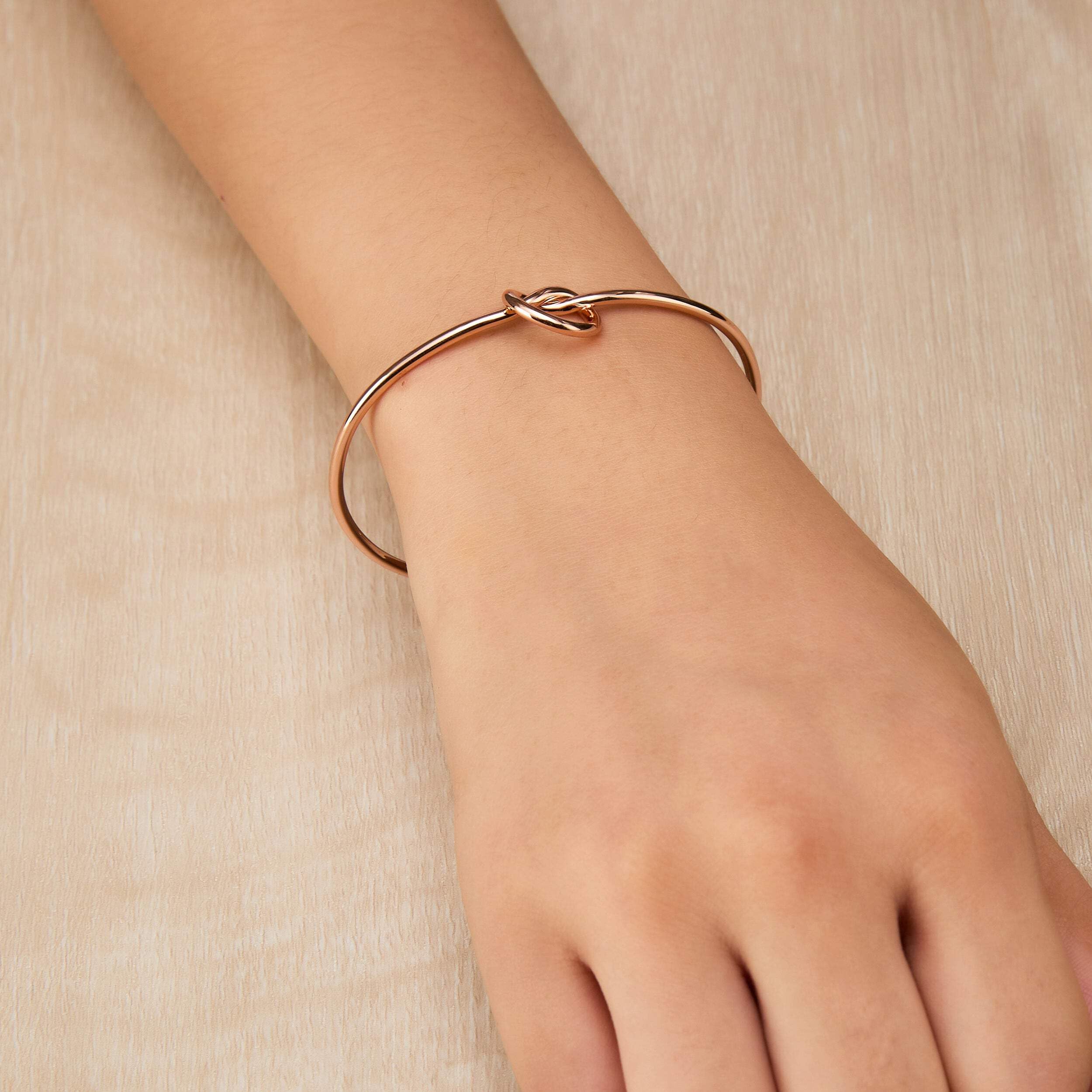 Philip Jones Rose Gold Plated Love Knot Cuff Bangle Bracelet for Women - Elegant Jewelry Gift for Anniversary, Valentine's Day & Special Occasions