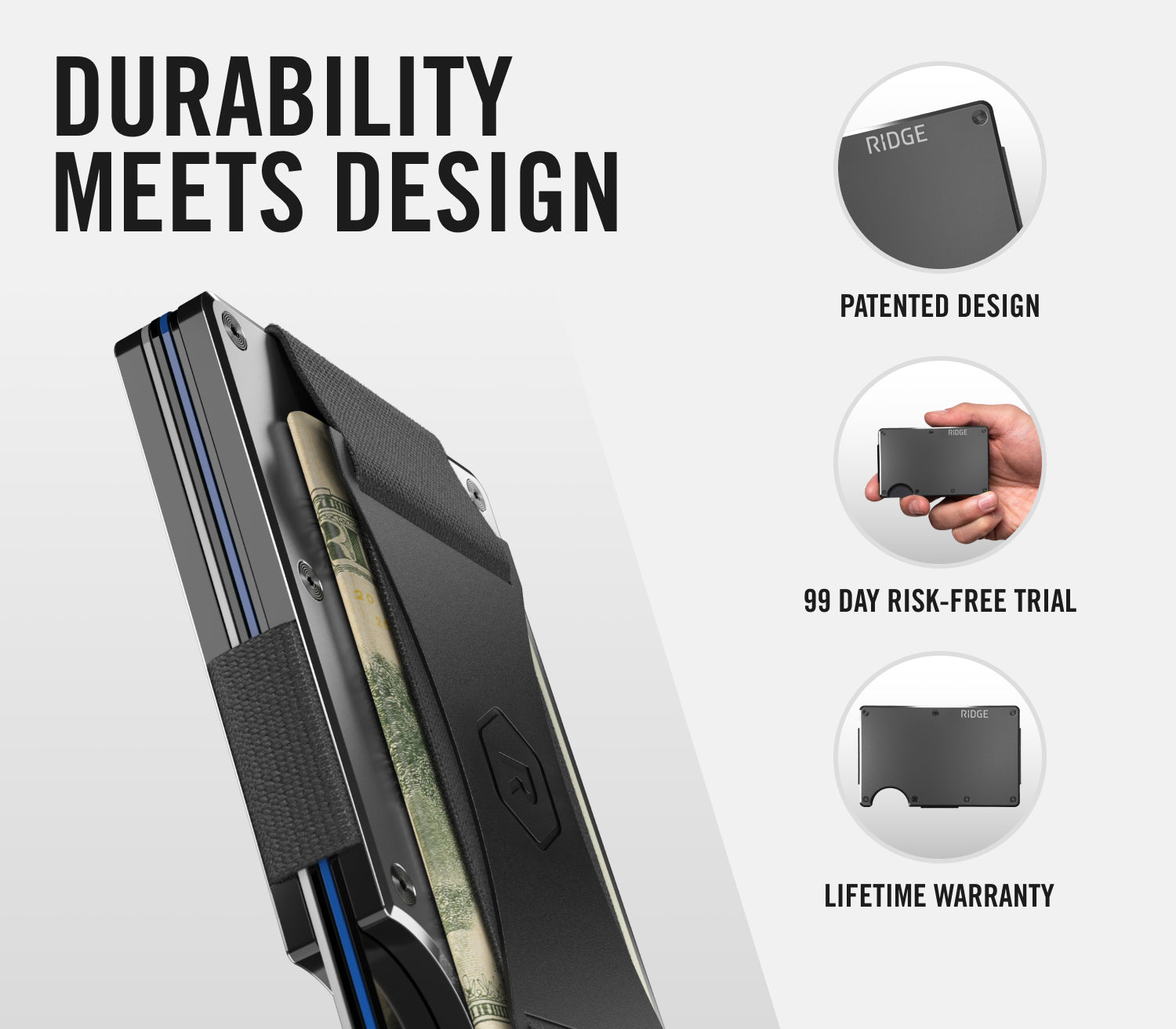 The Ridge Wallet - Slim Minimalist RFID Blocking Metal Wallet for Men - Gunmetal Finish | Perfect for Everyday Carry, Travel & Secure Storage