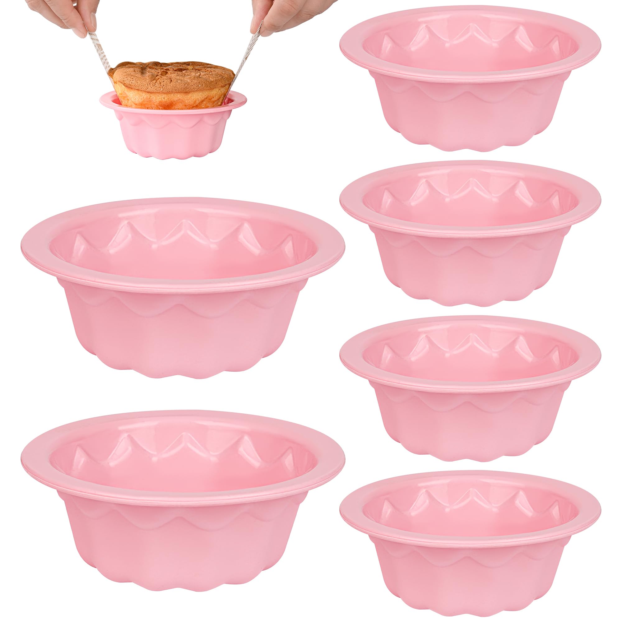 4 Inch Mini Fluted Tube Cake Pan Set (6Pcs) - Non Stick Small Bundt Cake Pans with Flower Shape for Baking Cakes, Cupcakes, Bread & Jello - Perfect for Birthday Parties, Tea Time & Holiday Desserts - Pink