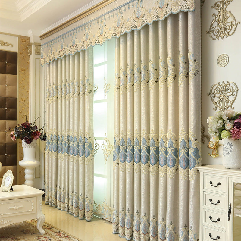Luxury Two-Layer French Embroidery Blackout Curtains - Custom Made for Bedroom & Living Room - Elegant Home Decor for Light Blocking & Privacy