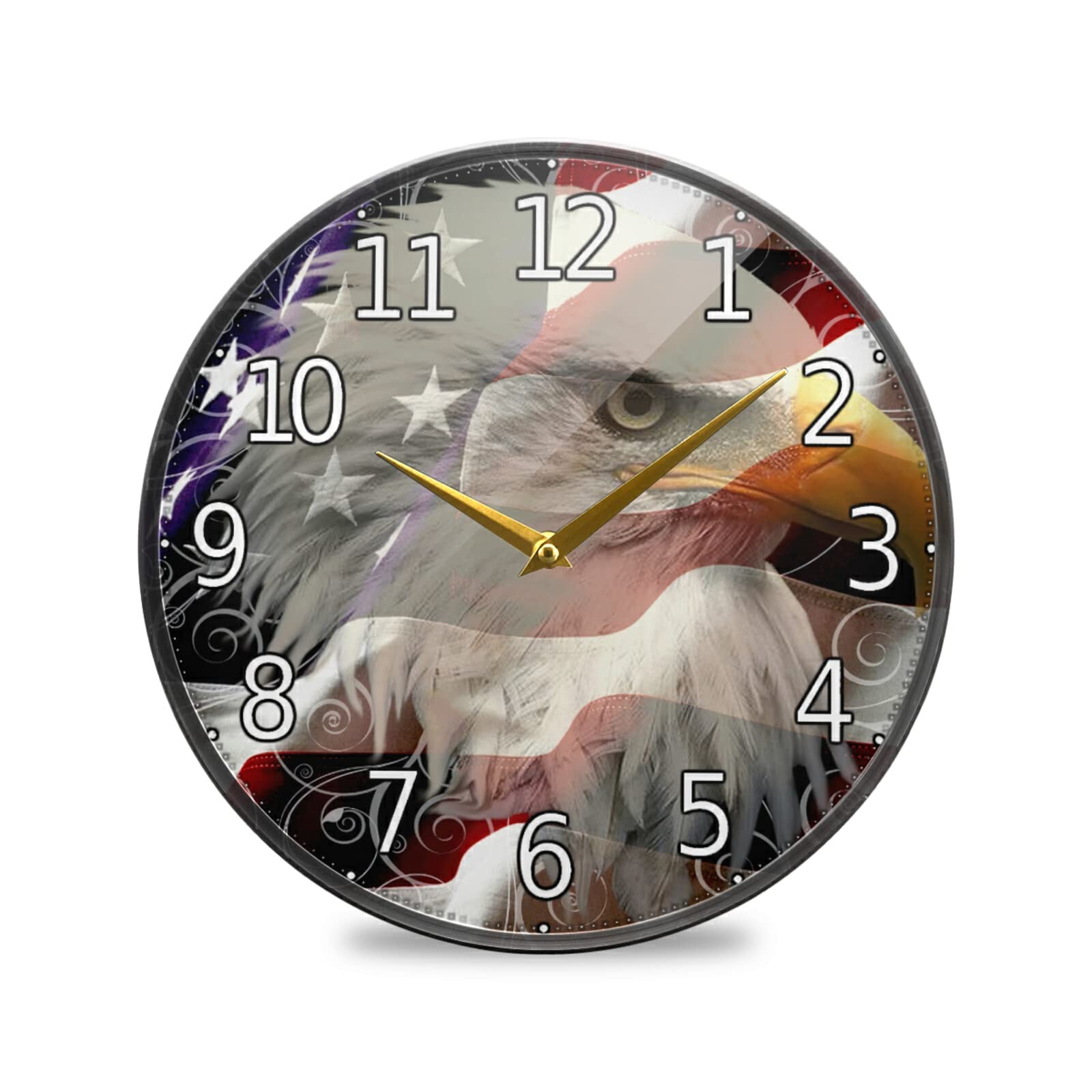 American Eagle Flag Silent Round Wall Clock - Stylish Home, Office & School Decor for Patriotic Spaces | Perfect for Living Room, Bedroom, Classroom & Workspace