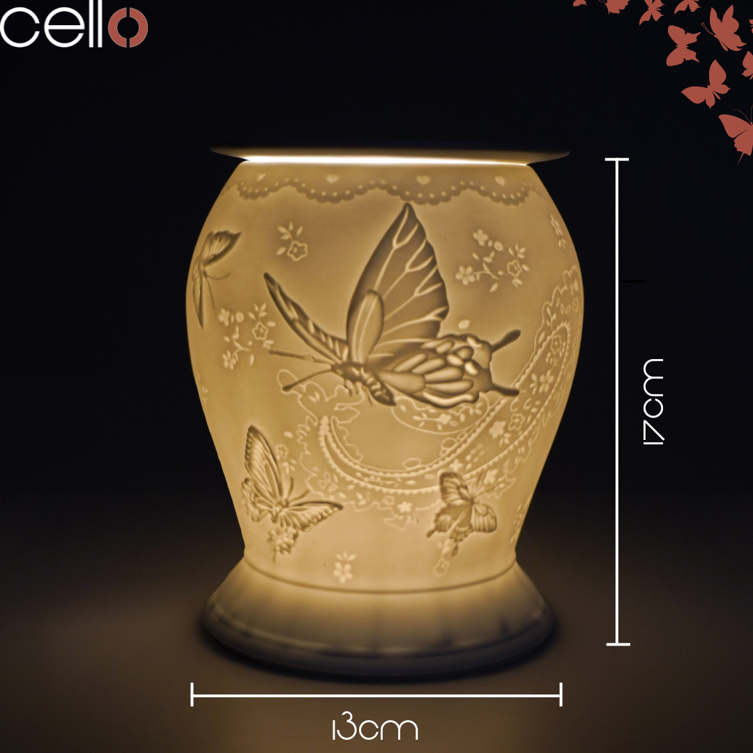 Electric Wax Warmer with Porcelain Barrel & Silk Wings - Aromatherapy Diffuser for Home, Office, Spa Relaxation | Cello Design Scented Wax Melter for Stress Relief & Mood Enhancement