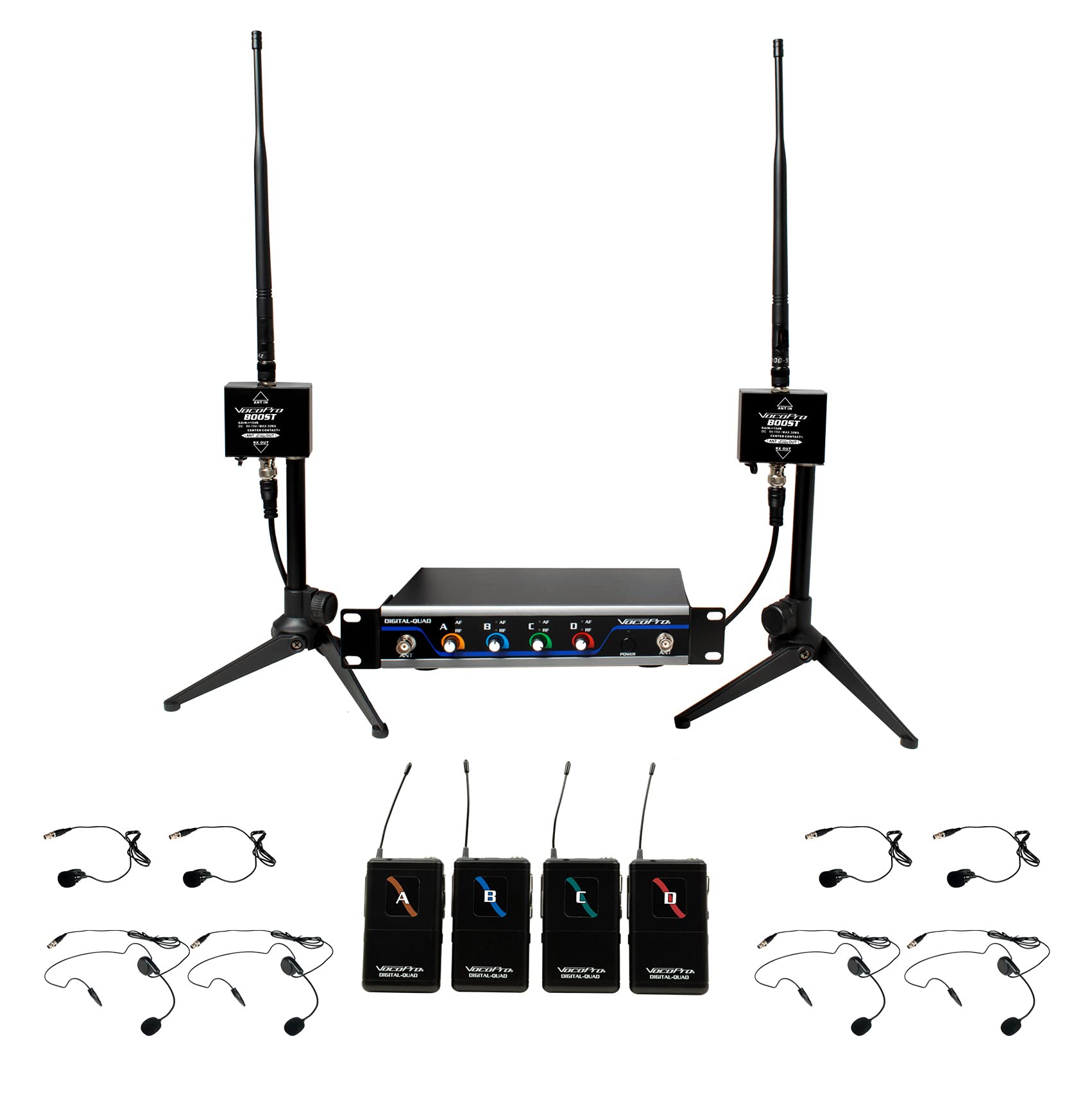 VocoPro Boost-Conference-4 Digital Wireless Headset Microphone System - 600ft Long Range Coaxial Microphone Package for Karaoke, Live Performances & Conference Presentations