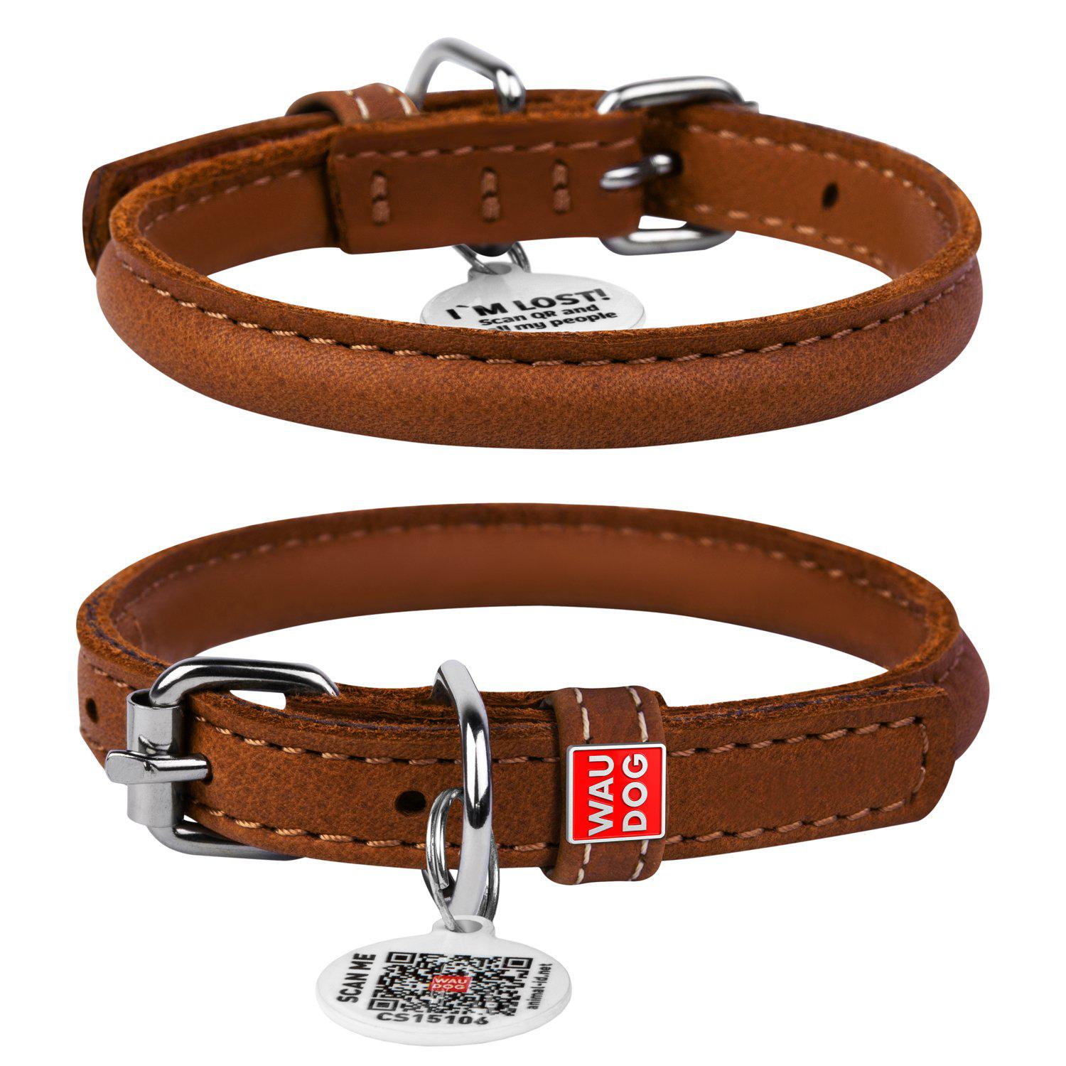 Premium Rolled Leather Dog Collar - Soft & Durable Brown Leather Pet Collar for Small Dogs - Perfect for Daily Walks, Training & Fashion Accessories