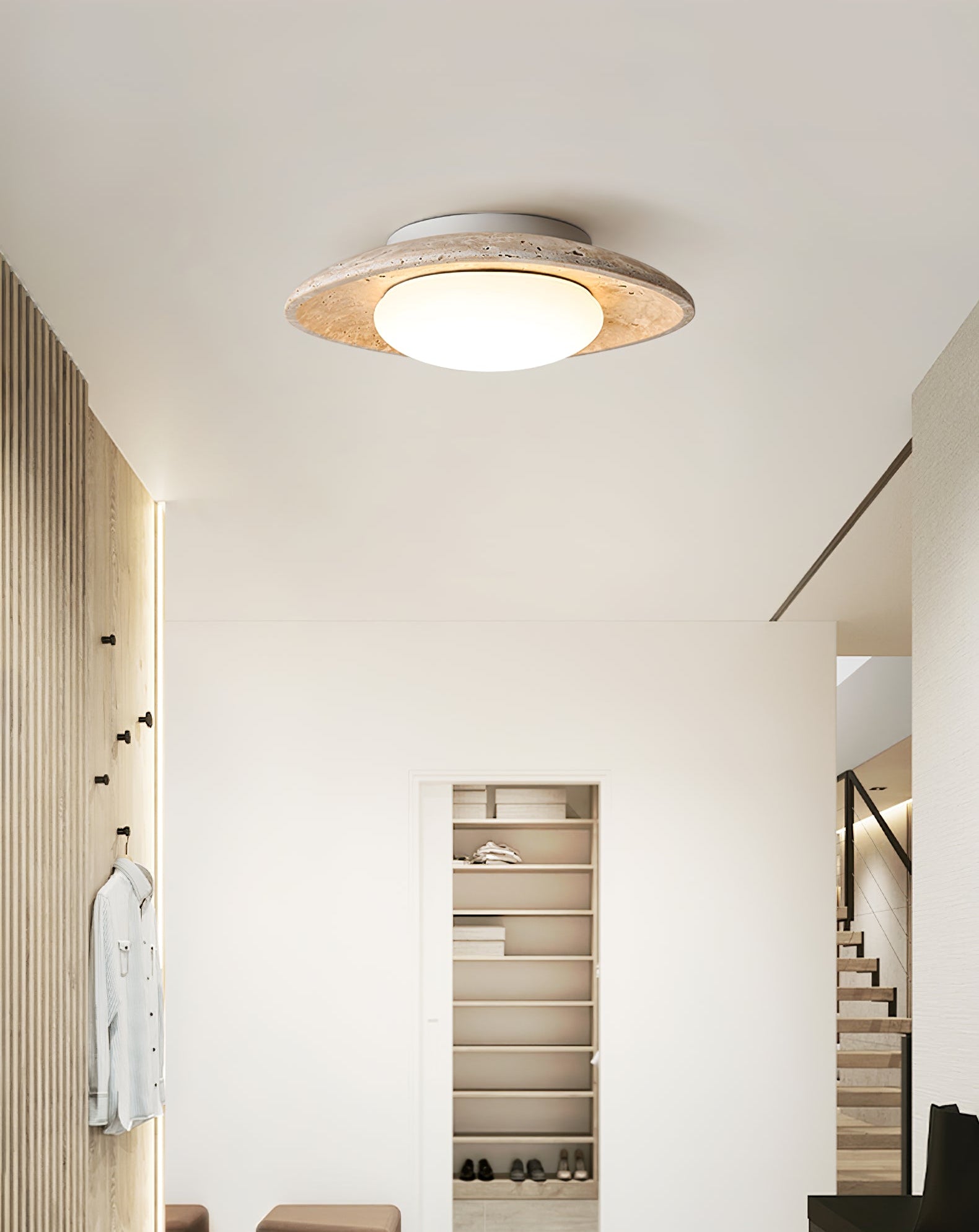 Luma Travertine Ceiling Light Fixture - Modern Farmhouse Pendant Lighting for Kitchen, Dining Room & Bedroom | Dimmable LED Chandelier with Natural Stone Finish
