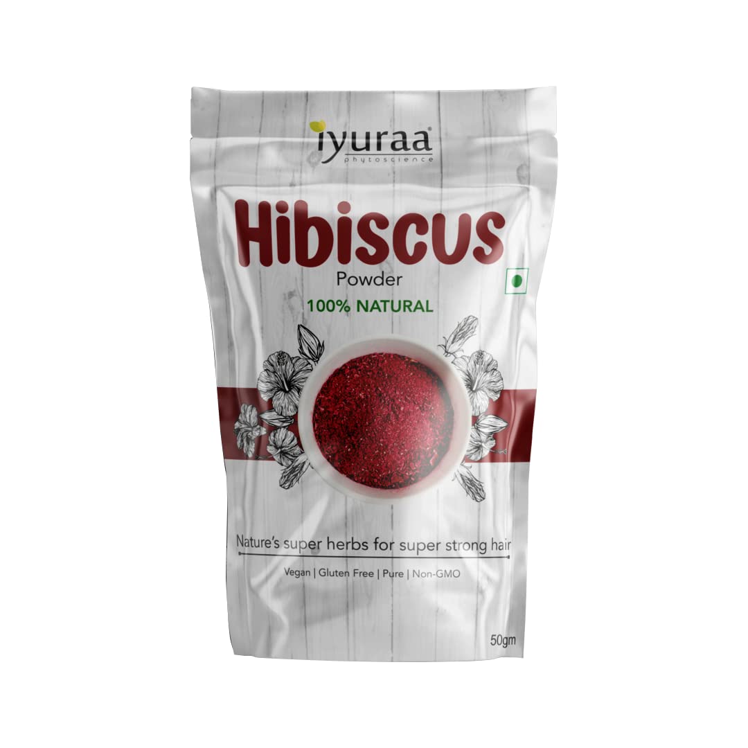 IYURAA PHYTOSCIENCE Hibiscus Hair Powder - Natural Scalp Treatment for Hair Growth & Shine | Organic Herbal Hair Care for Dry, Damaged Hair | Use for DIY Hair Masks & Scalp Massage (1 Pack)