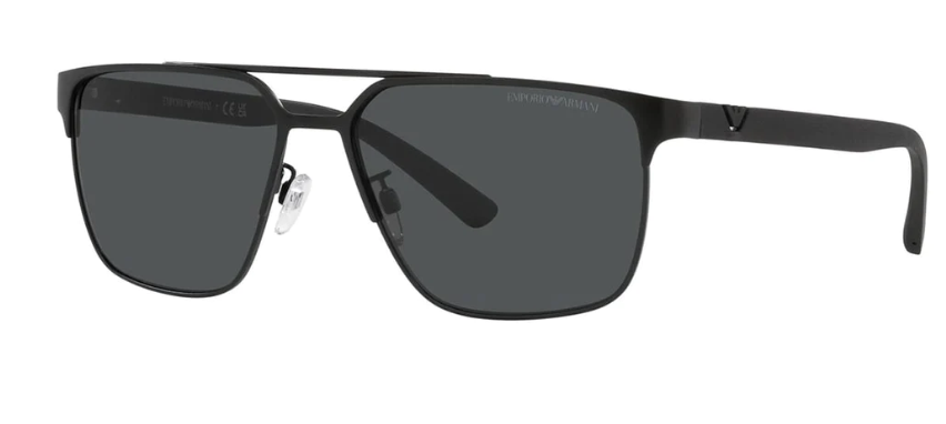 Emporio Armani EA 2018 3001/87 Black/Dark Grey Square Men's Sunglasses - UV Protection, Polarized Lenses for Driving, Outdoor Activities & Fashion Accessories