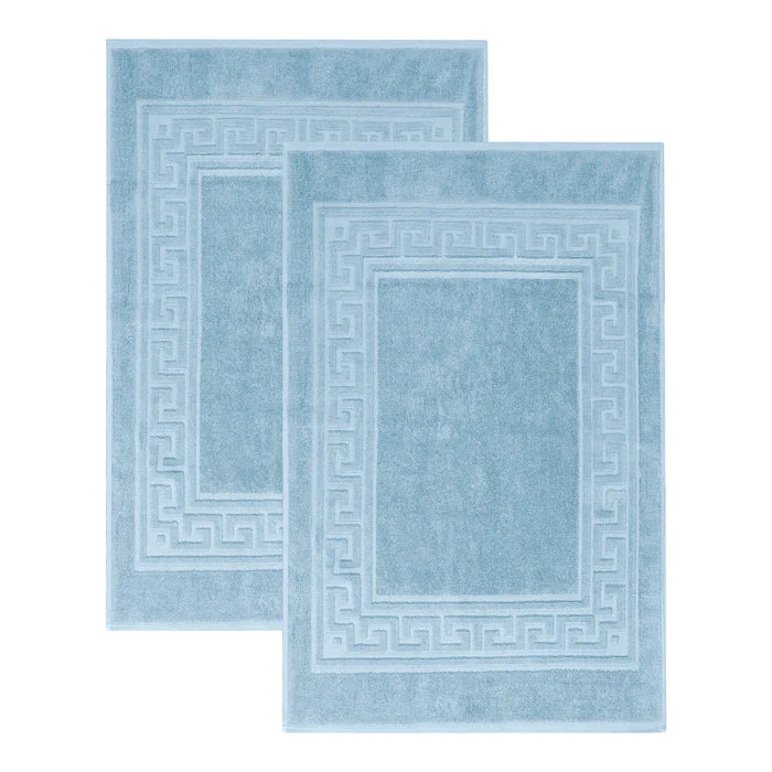 Premium Cotton 2-Piece Greek Key Border Bath Mat Set - Ultra Absorbent, Non-Slip Bathroom Rug - Perfect for Modern Bathrooms, Master Suites & Spa-Like Retreats