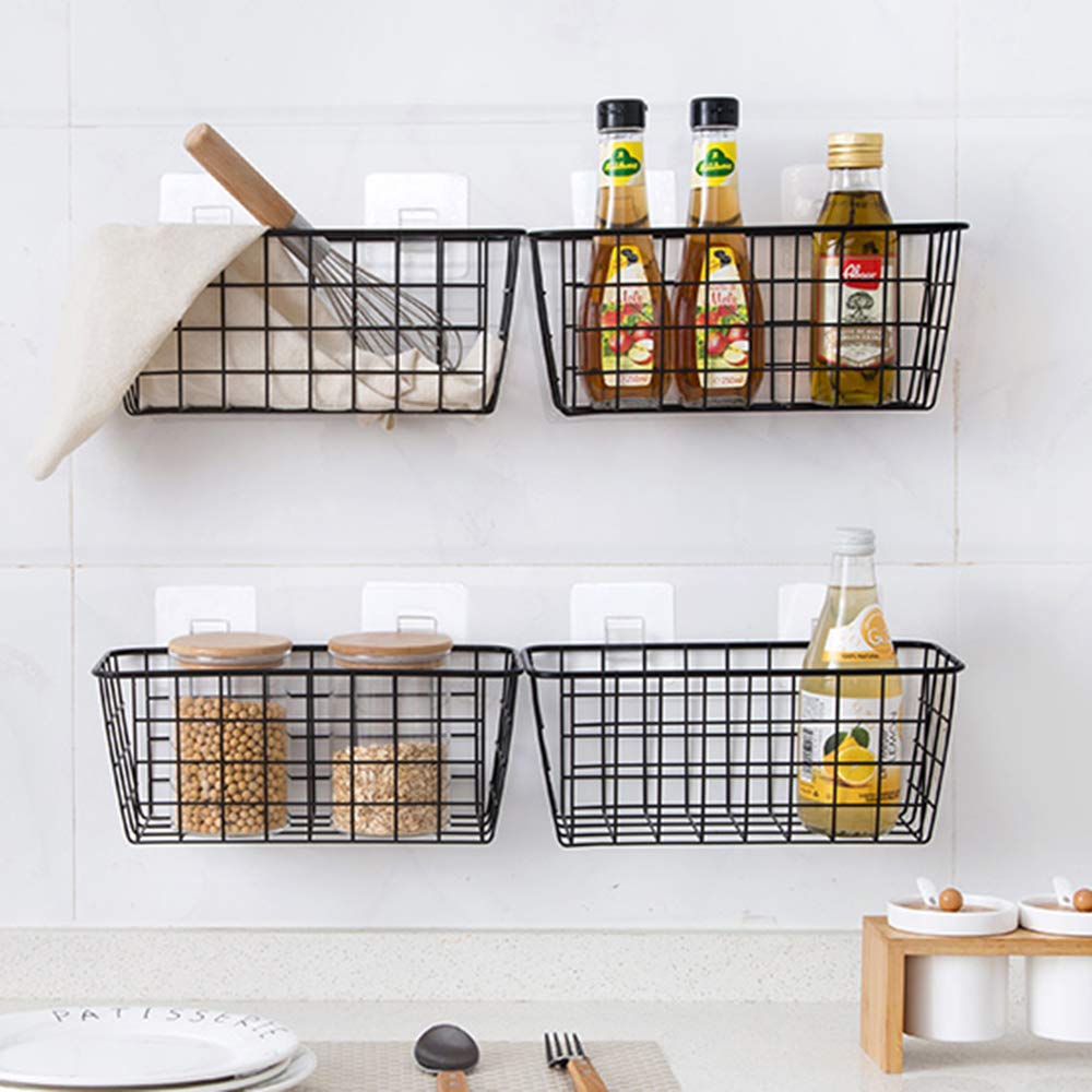 WIJIN 3 Pack Metal Wall Mount Storage Baskets - Organizer Bins for Kitchen, Bathroom, Pantry, Closet, Laundry & Garage - Space Saving Home Organization Solution (Perfect for Spices, Toiletries, Cleaning Supplies & Small Items)