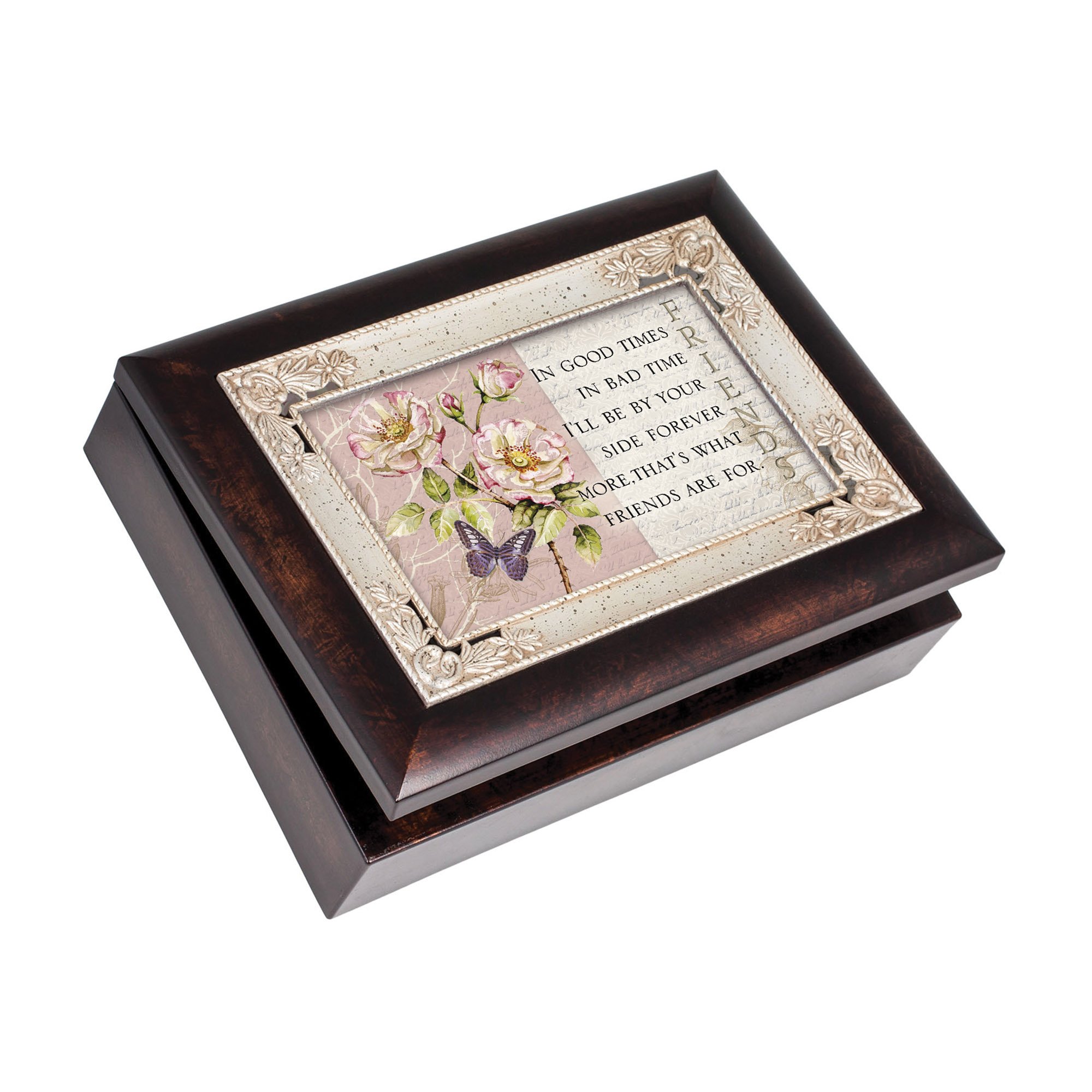 Handcrafted Burlwood Jewelry Music Box - Plays 'What Friends Are For' - Perfect for Cottage Garden Decor, Gift for Friends, Home & Office Decoration