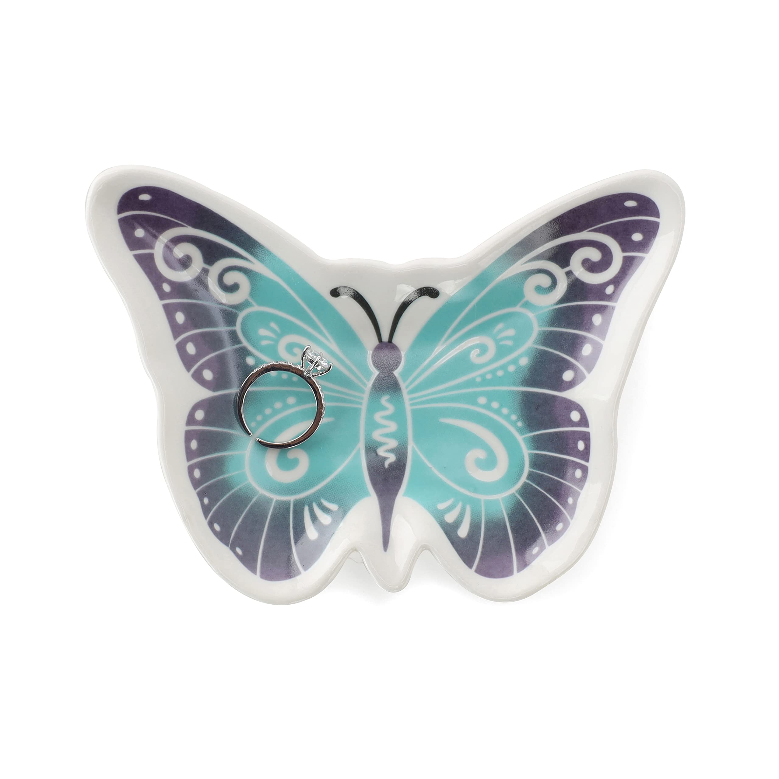 Butterfly Jewelry Dish - Ceramic Trinket Tray for Women | Home Decor Gift for Butterfly Lovers