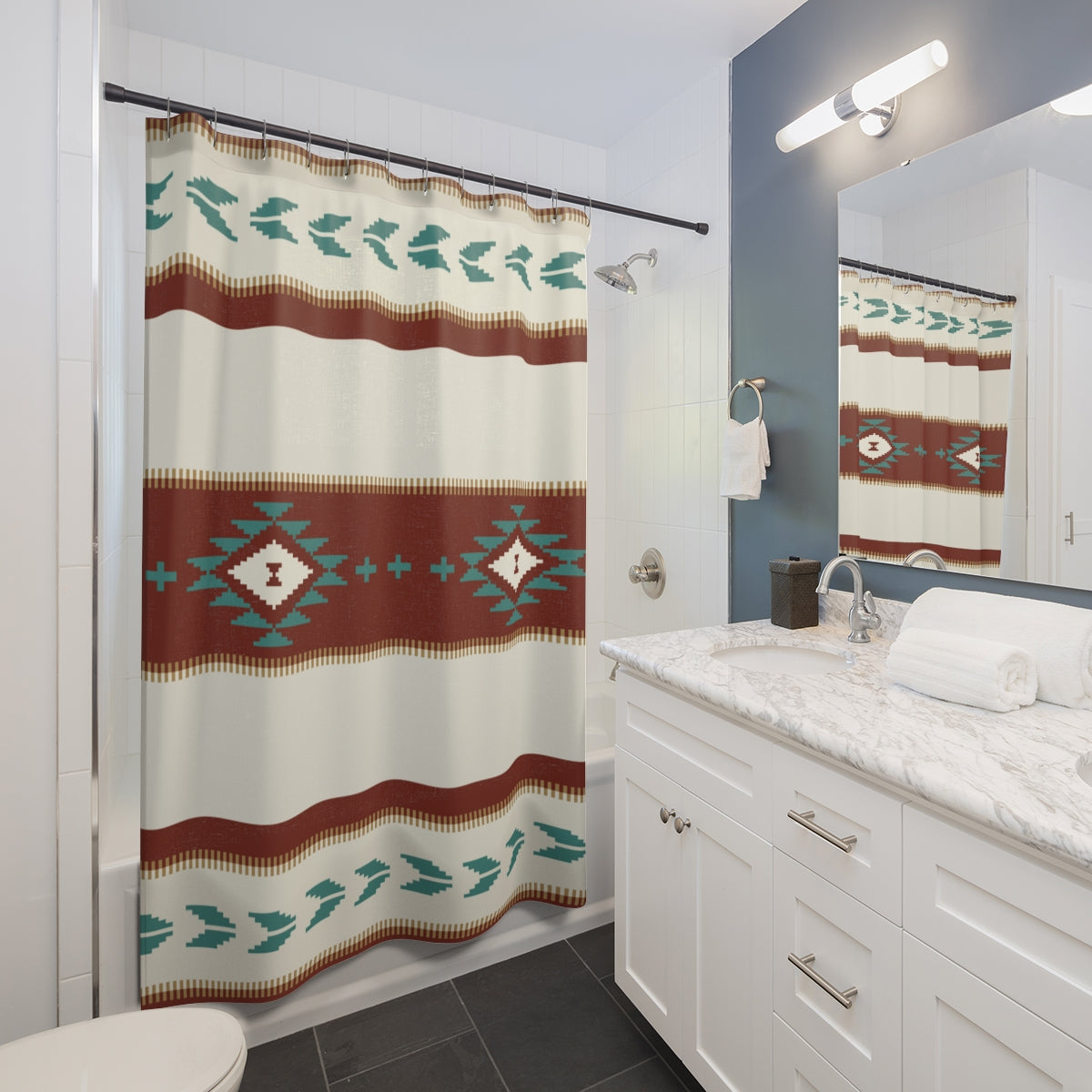 Sedona Falls Southwestern Shower Curtain - 71 x 74 Inch Polyester Bathroom Decor with Rustic Desert Design - Perfect for Southwest Style Bathrooms & Spa Retreats