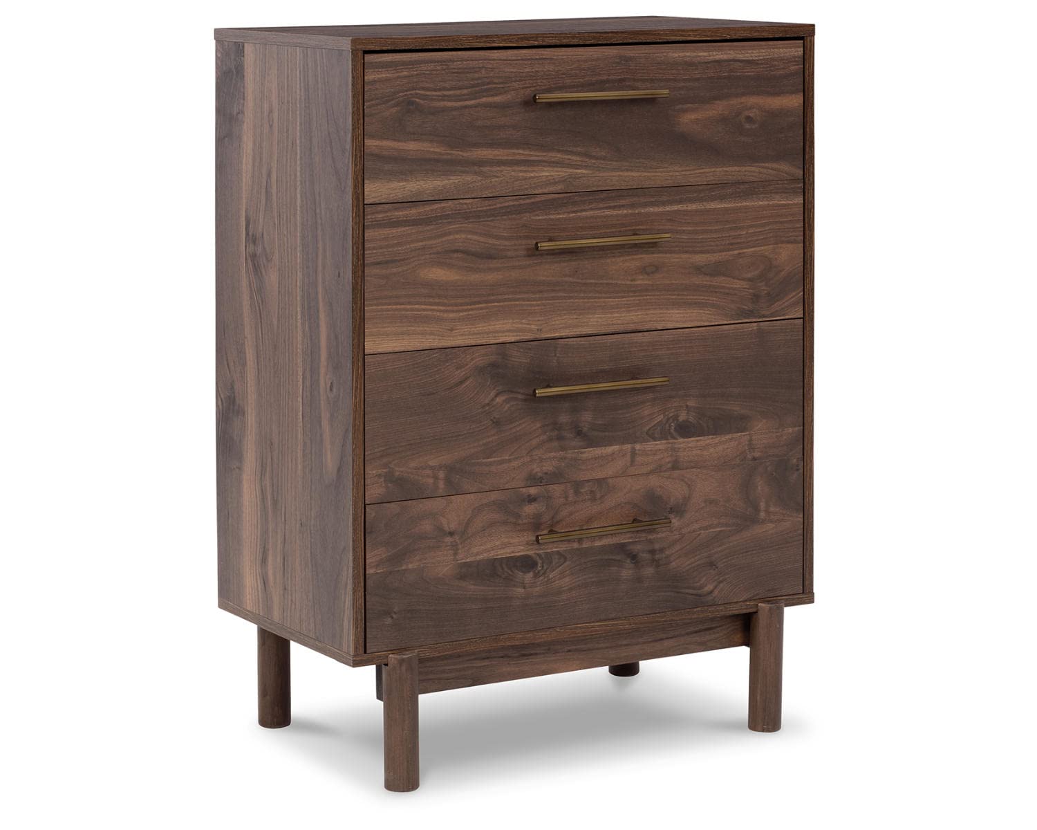 Signature Design by Ashley Calverson Mid-Century Modern 4-Drawer Dresser - Mocha Brown Wood Chest for Bedroom & Living Room Storage