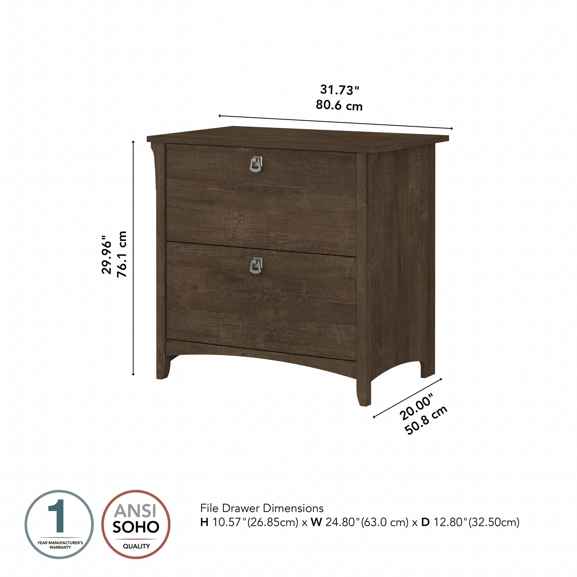 Bush Furniture Salinas 2-Drawer Lateral File Cabinet in Ash Brown - Office Storage Solution for Home & Business Organization