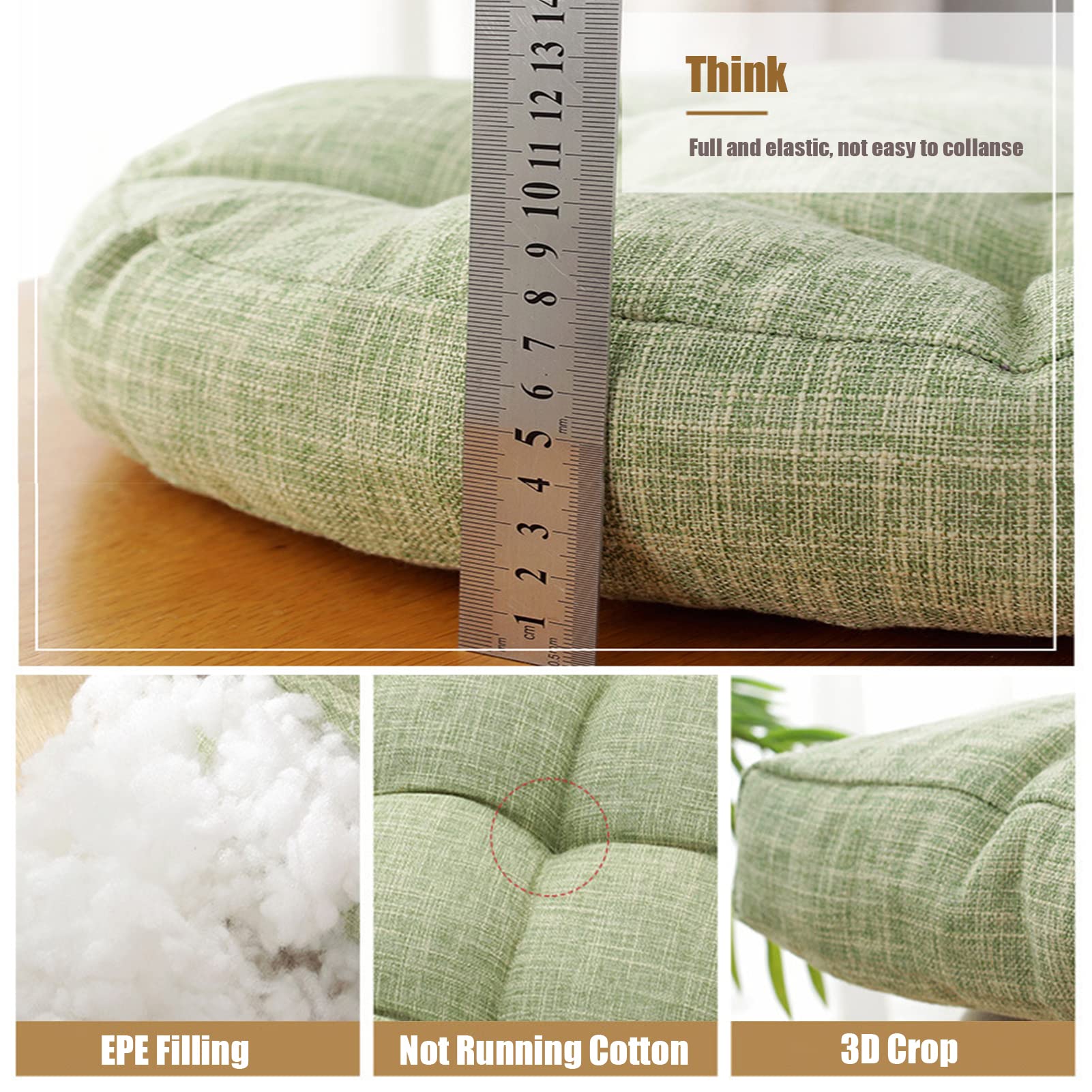 EEUK Cotton Linen Square Chair Cushion - 52x52cm Thick Breathable Tatami Seat Pad for Yoga, Meditation, Living Room, Balcony, Office & Outdoor Use - Light Blue Home Decor Comfort Cushion
