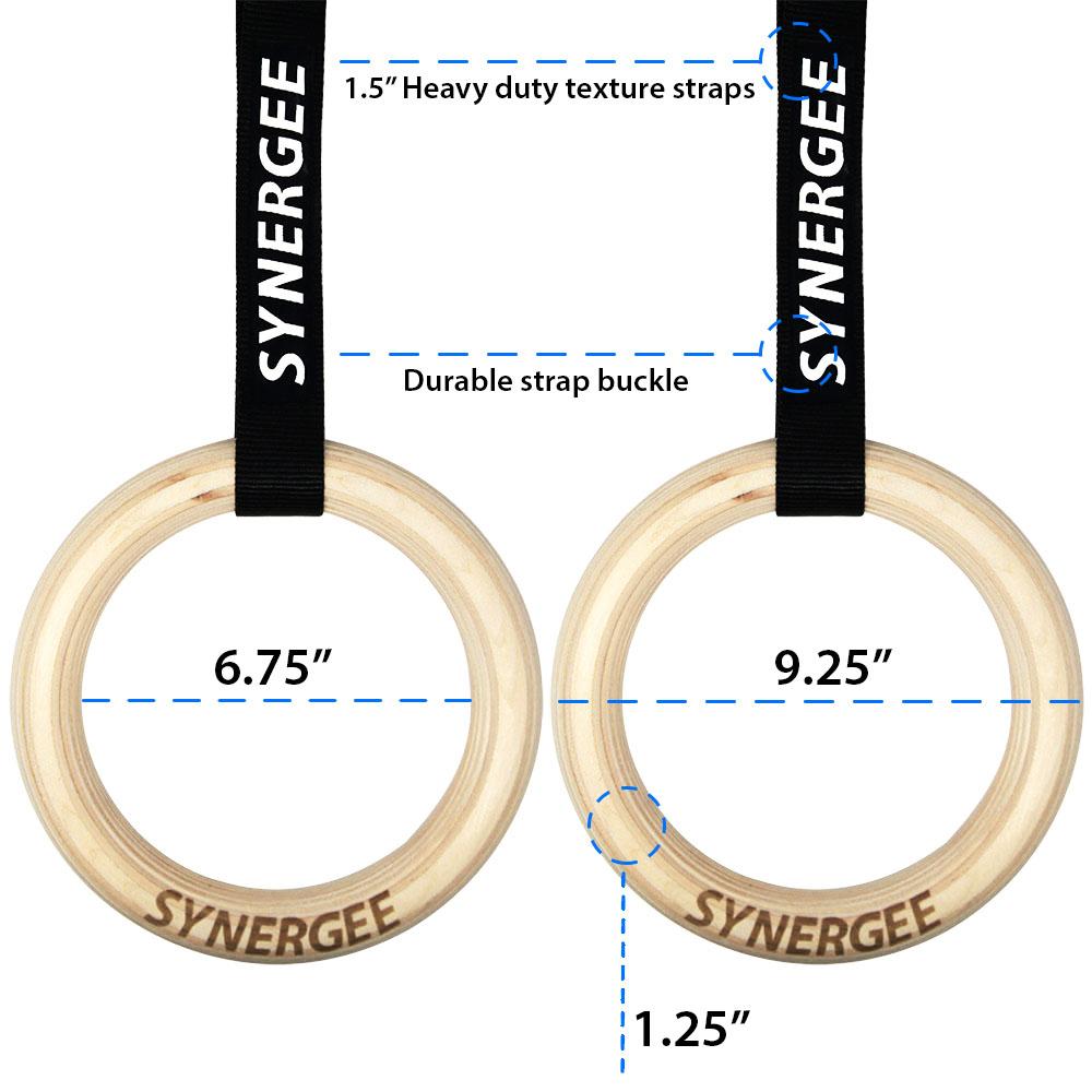 Synergee Wooden Gymnastic Rings for Strength Training, Home & Outdoor Workout - Perfect for CrossFit, Calisthenics, and Functional Fitness